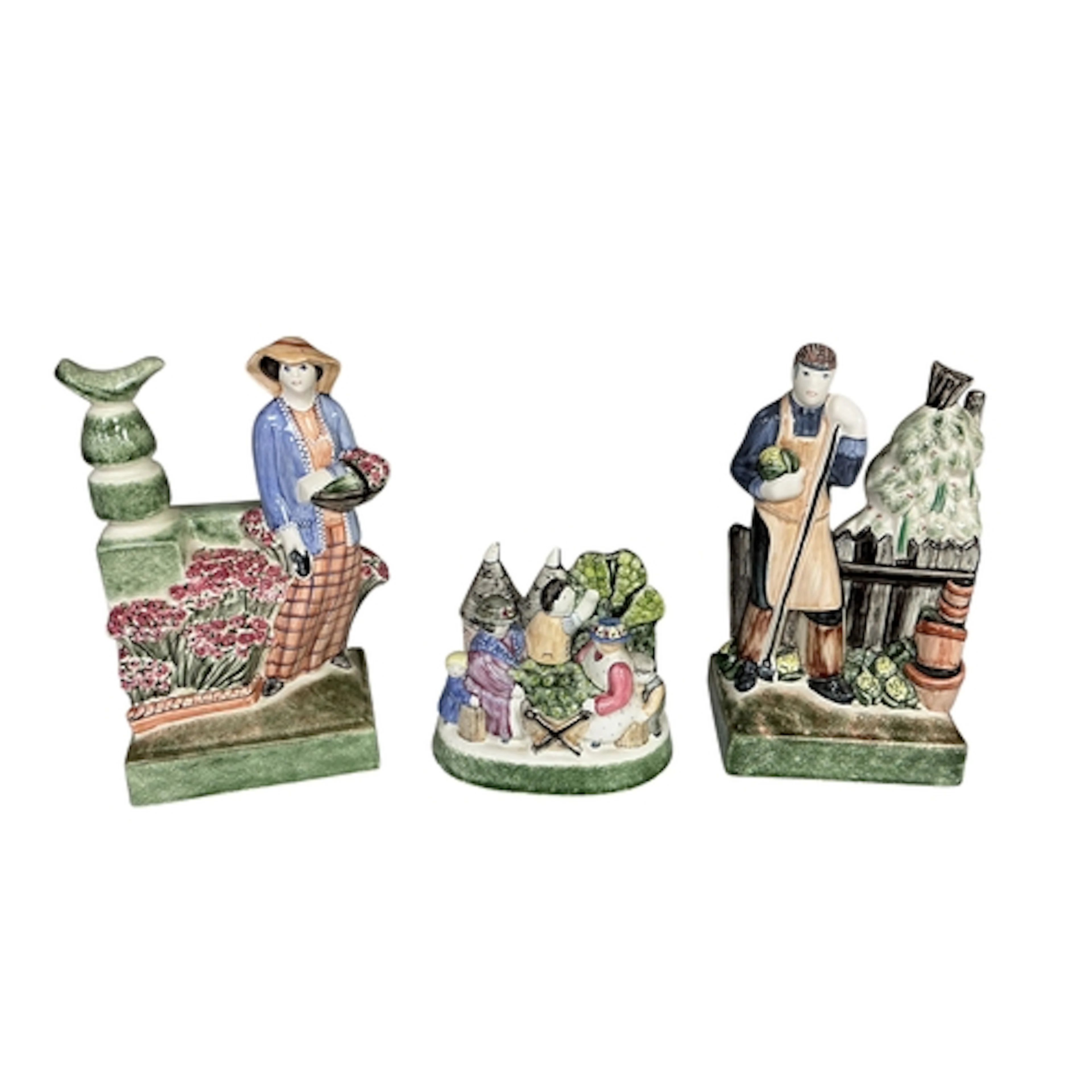 Three Rye pottery figure groups to include 'The Country Gard...