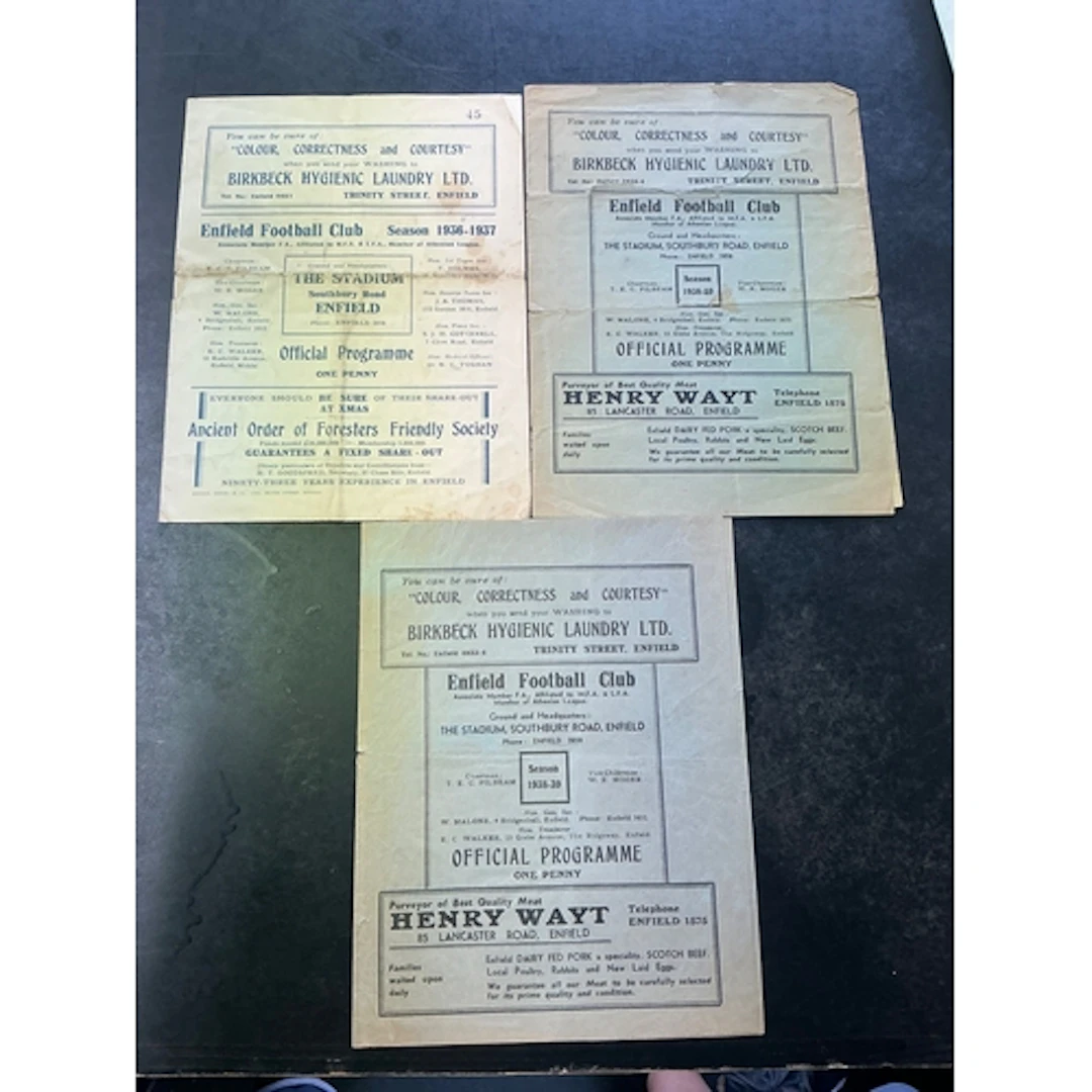 1930s Enfield Home Football Programmes: 36/37 v London Welsh...