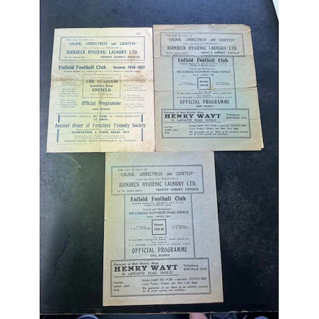 1930s Enfield Home Football Programmes: 36/37 v London Welsh...