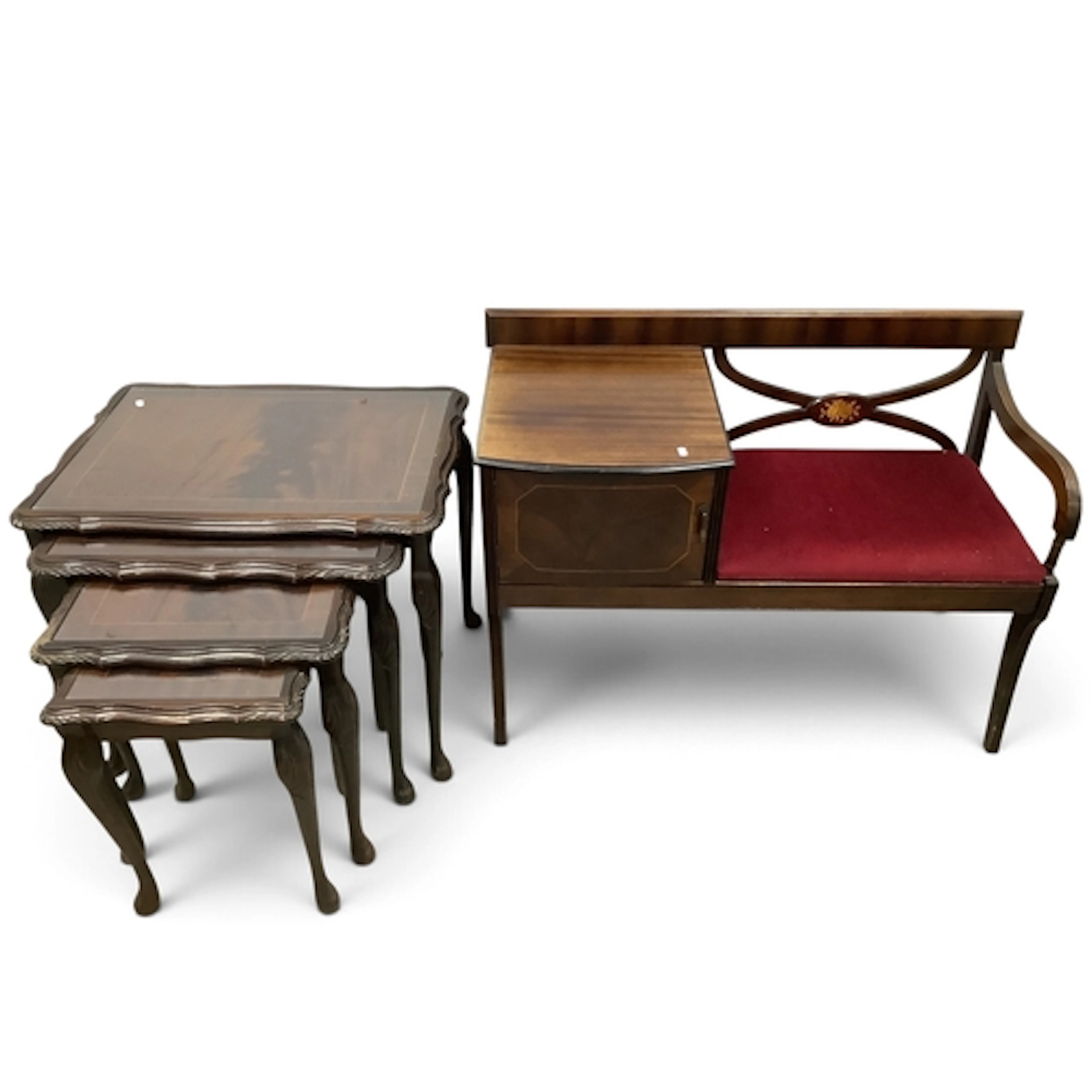 Nest of Mahogany Coffee Tables. Telephone seat/table (2).