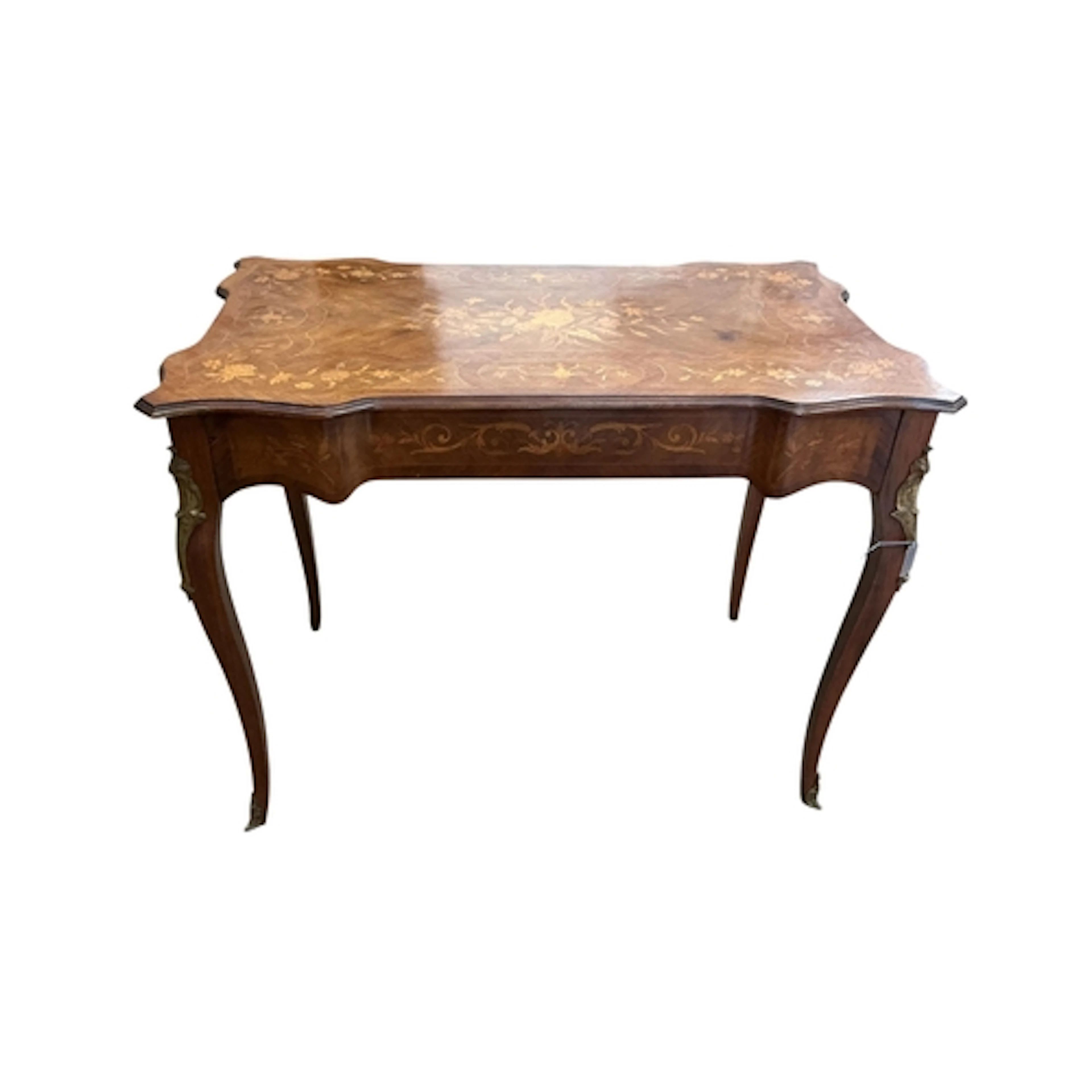 A Louis XVI style marquetry inlaid king wood bureau plat, wi...
