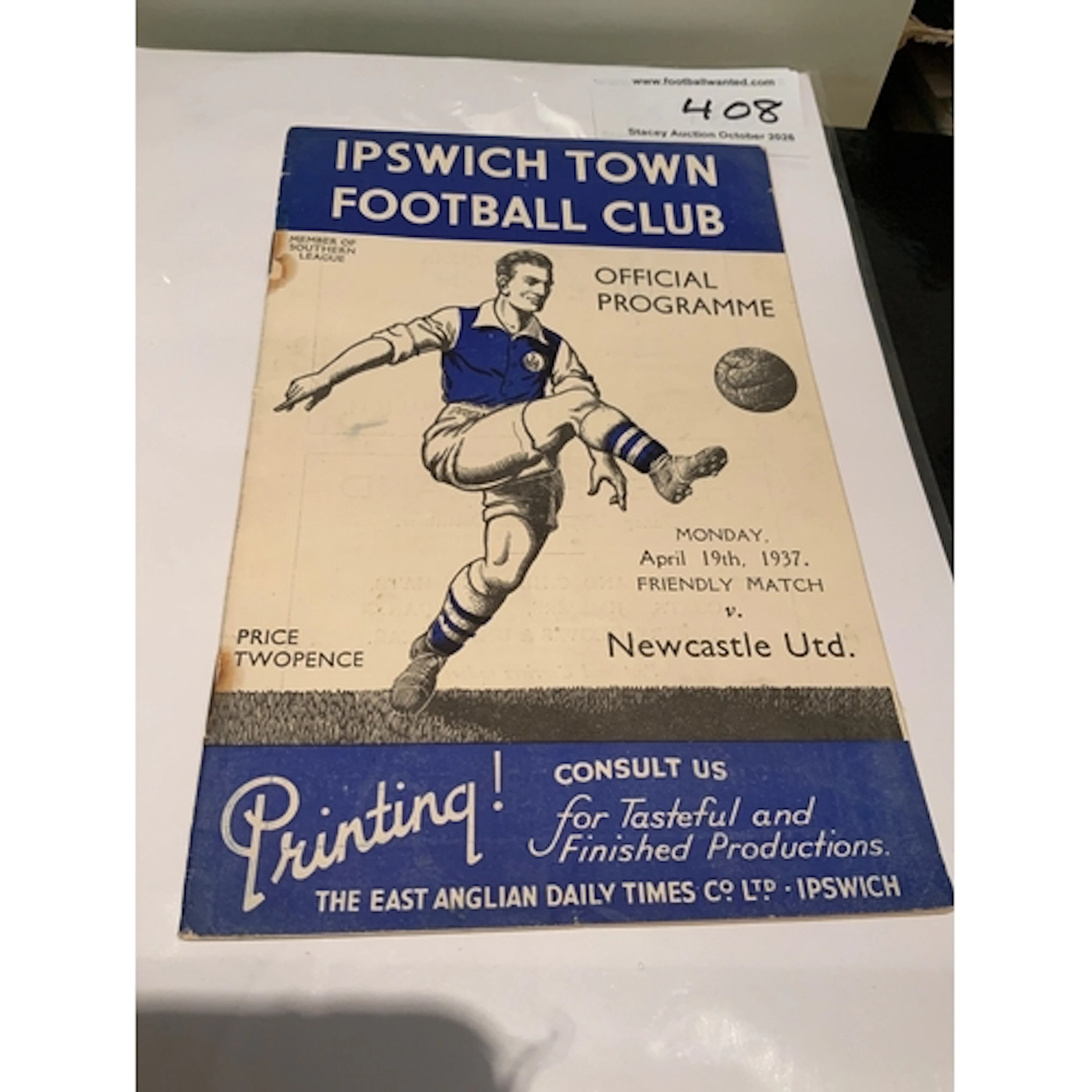 36/37 Ipswich Town Home Football Programmes: Friendly match ...