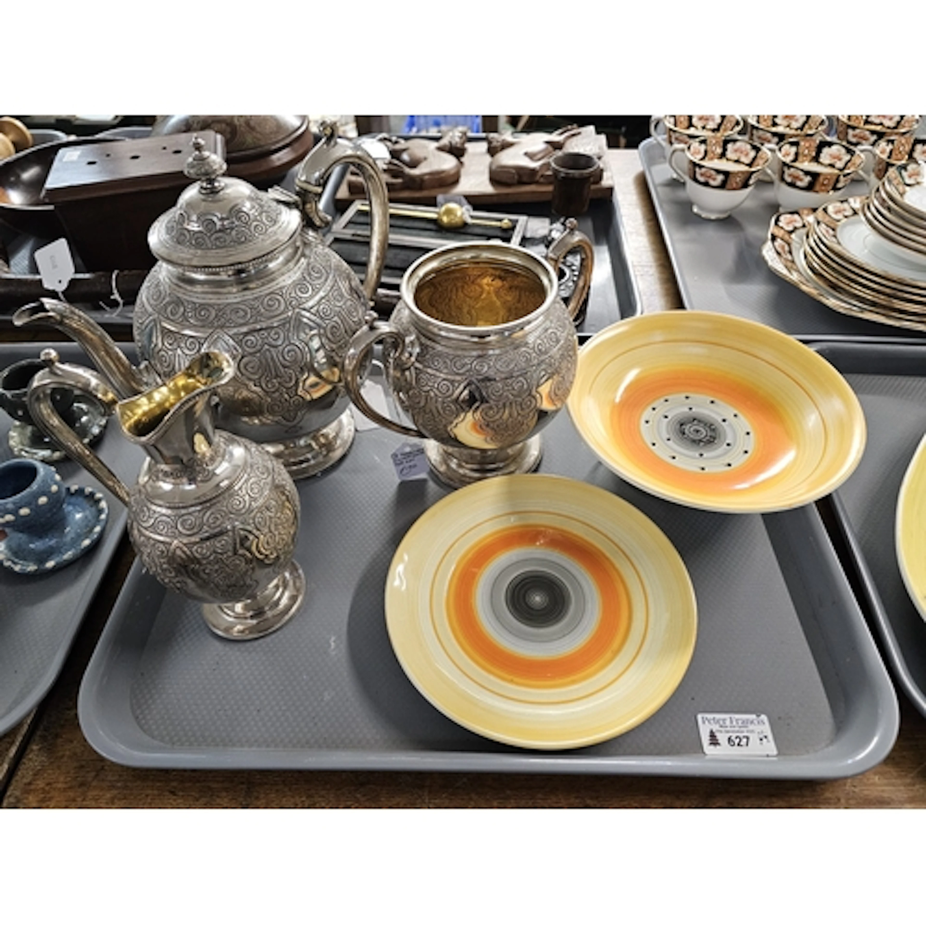 Shelley 'Harmony' orange coloured crest dish and stand, toge...