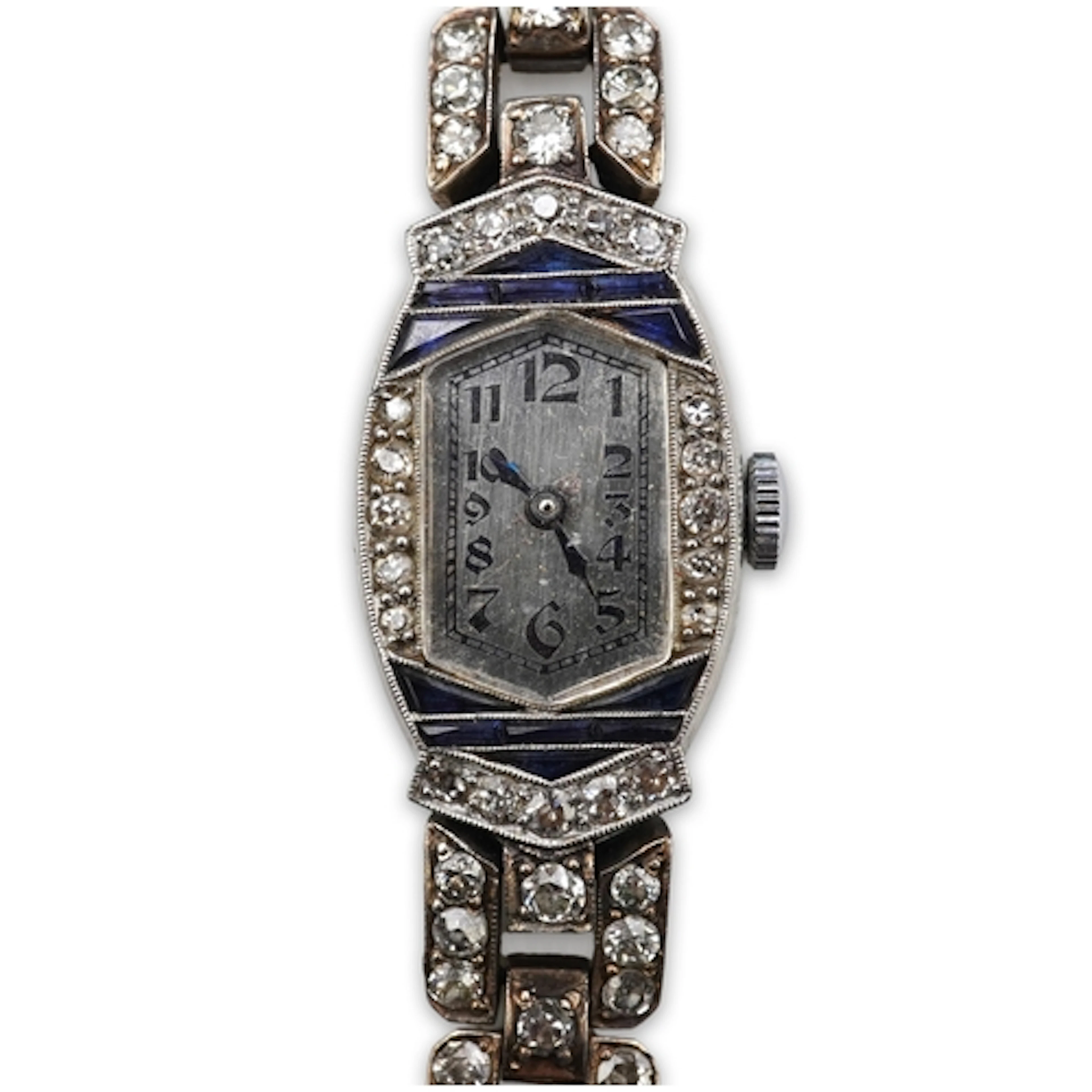 An Art Deco synthetic sapphire and diamond watch, 1920s, the...