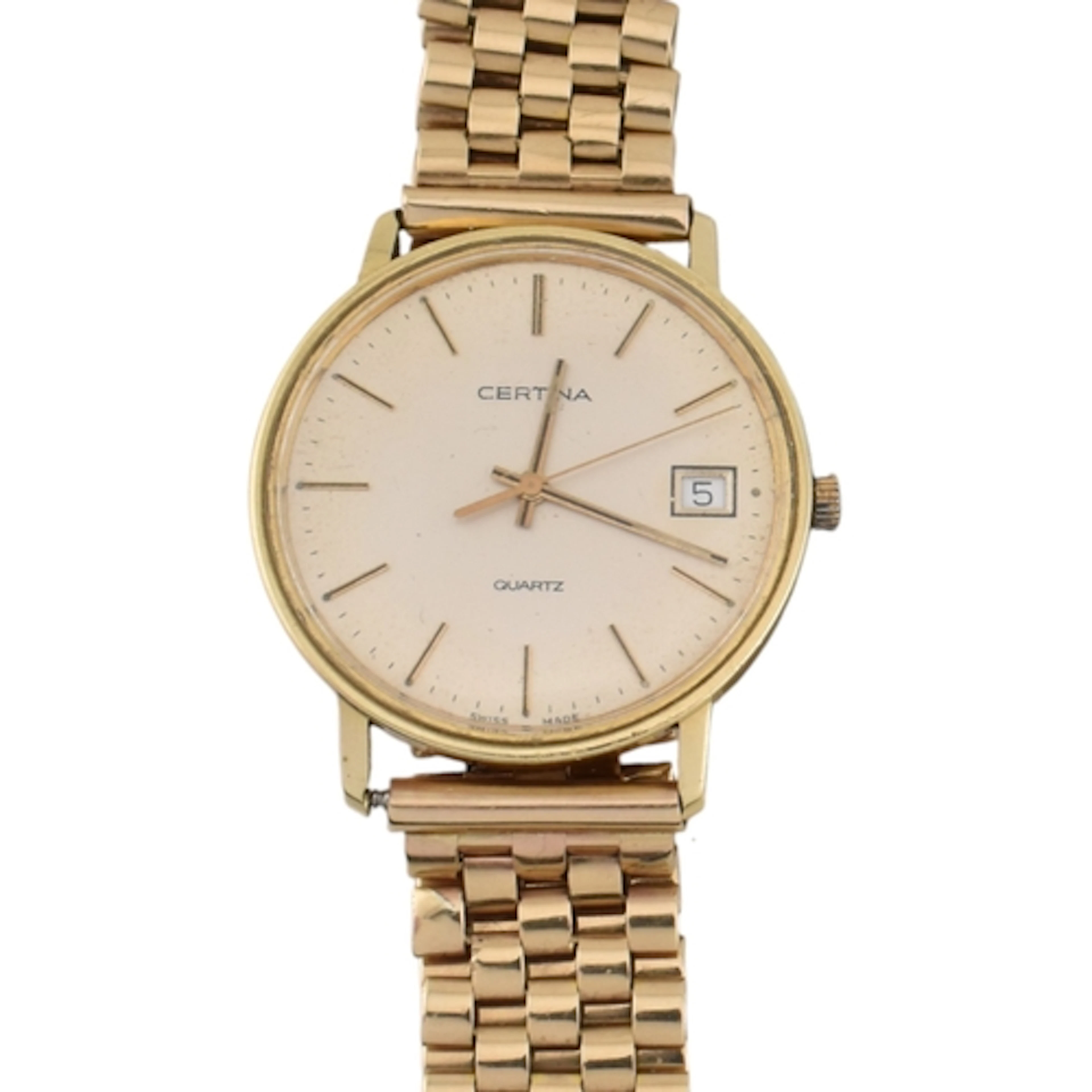 A gold Certina men's wristwatch on a 9ct gold strap. The wat...