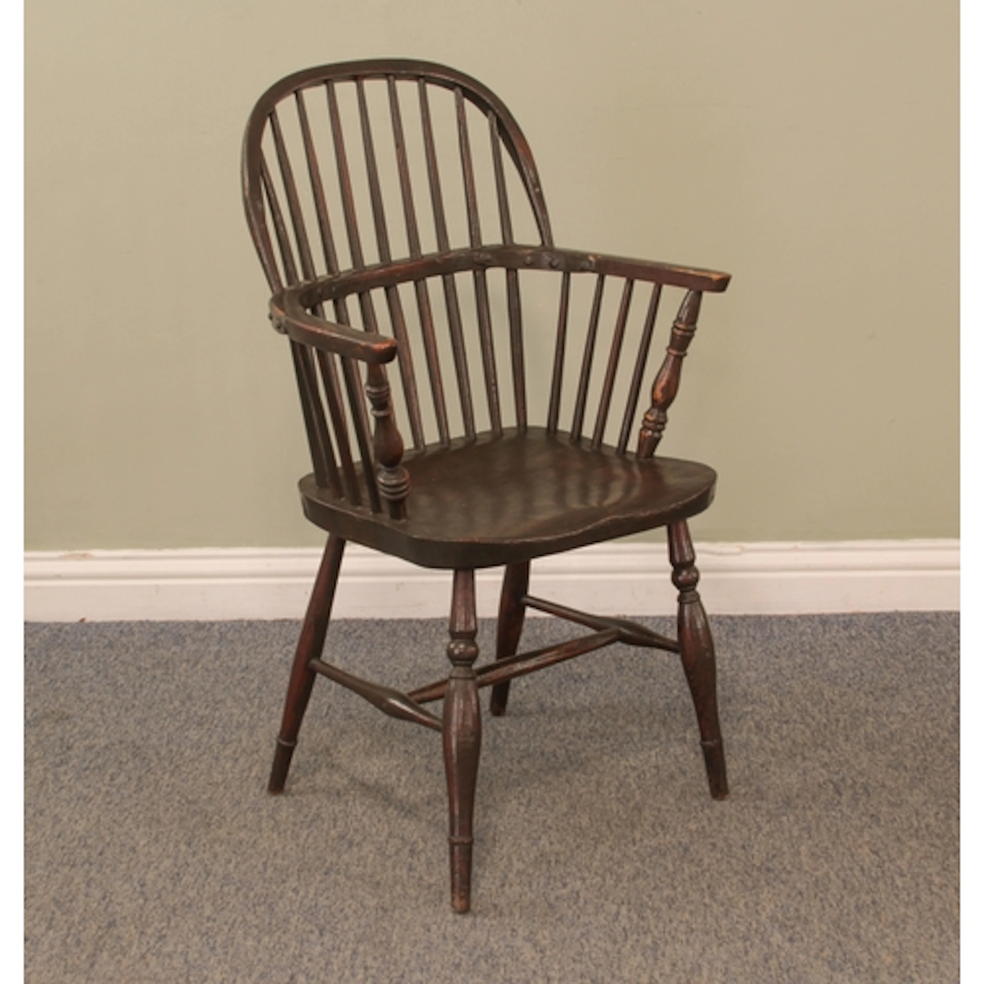 A 19th century stained spindle back Windsor armchair - 55.5c...