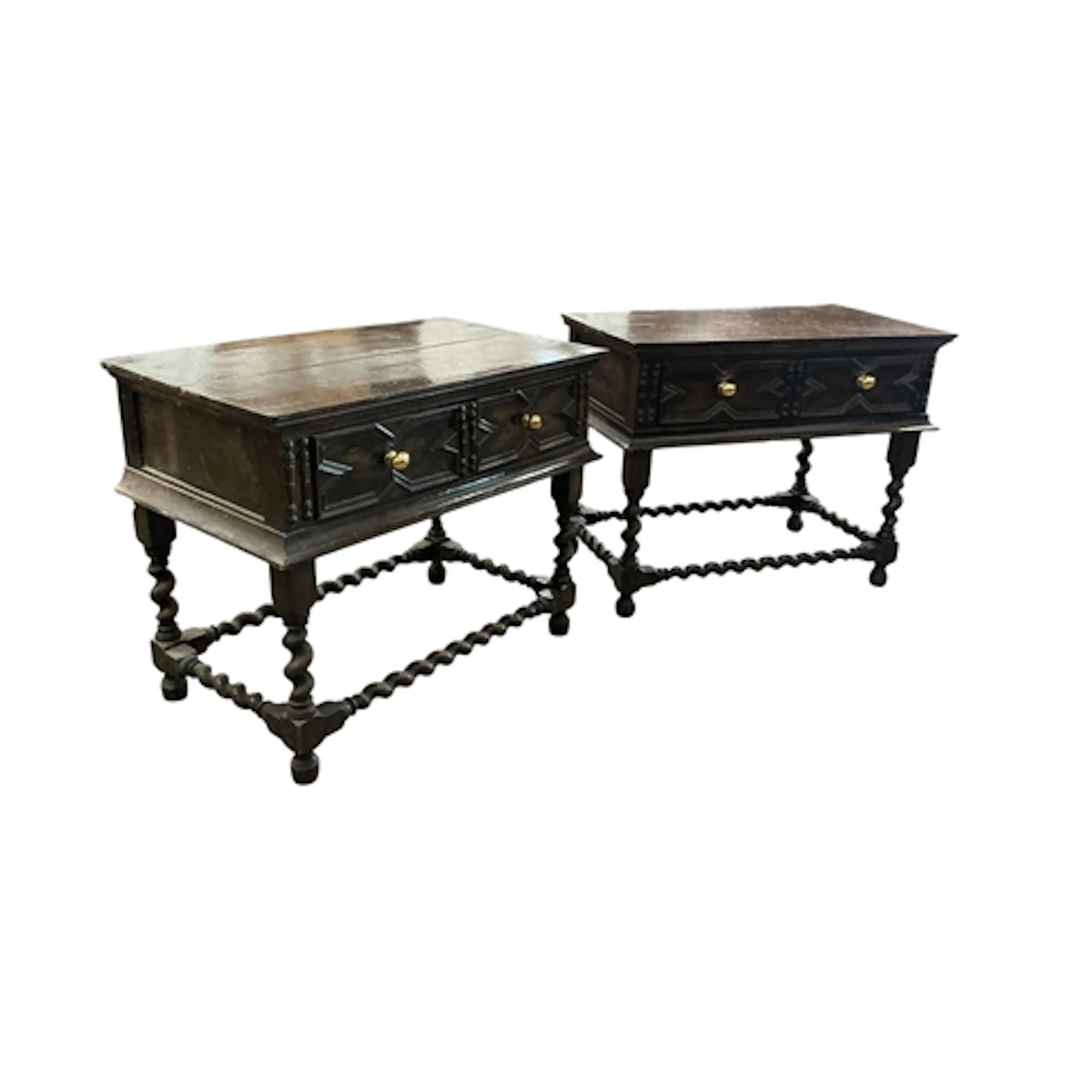 A pair of 18th century and later oak side tables, width 97cm...