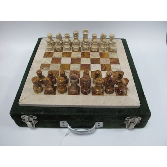 Vintage carved onyx/stone chess set, comprising hand-crafted...