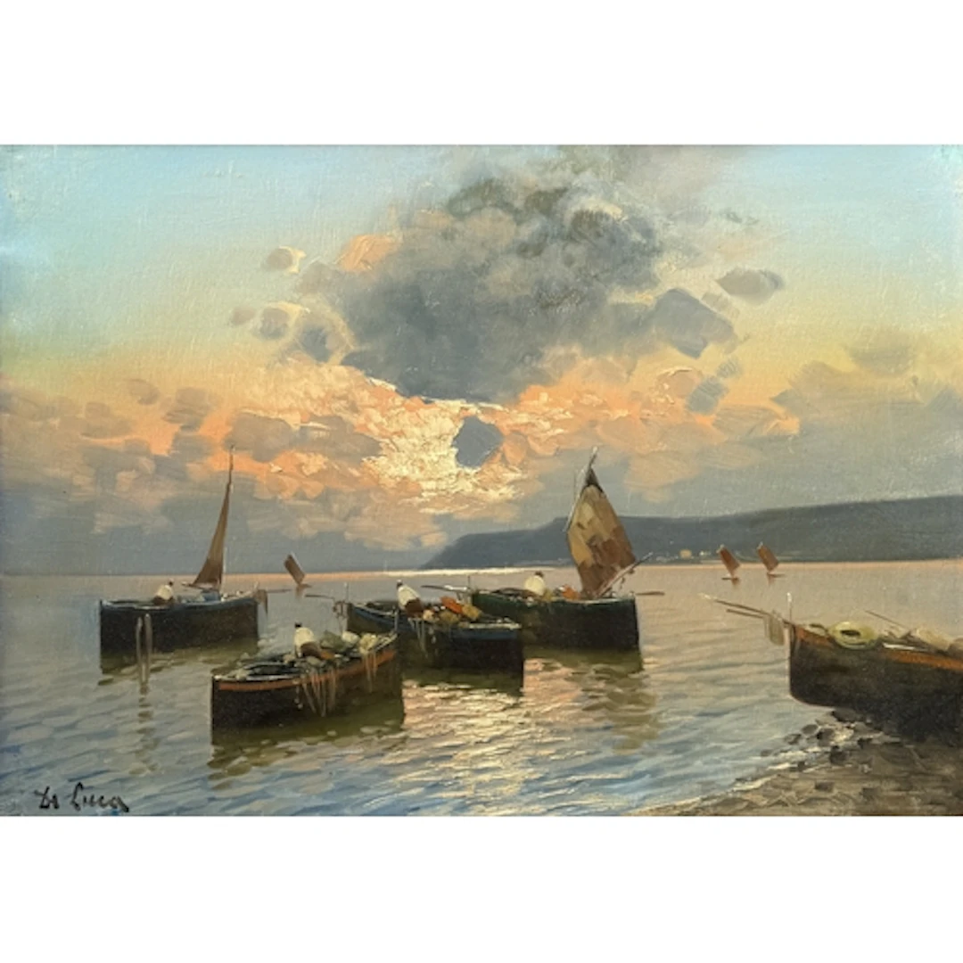 20TH CENTURY SEASCAPE WITH SAILBOATS Oil on canvas. 70cm x 5...