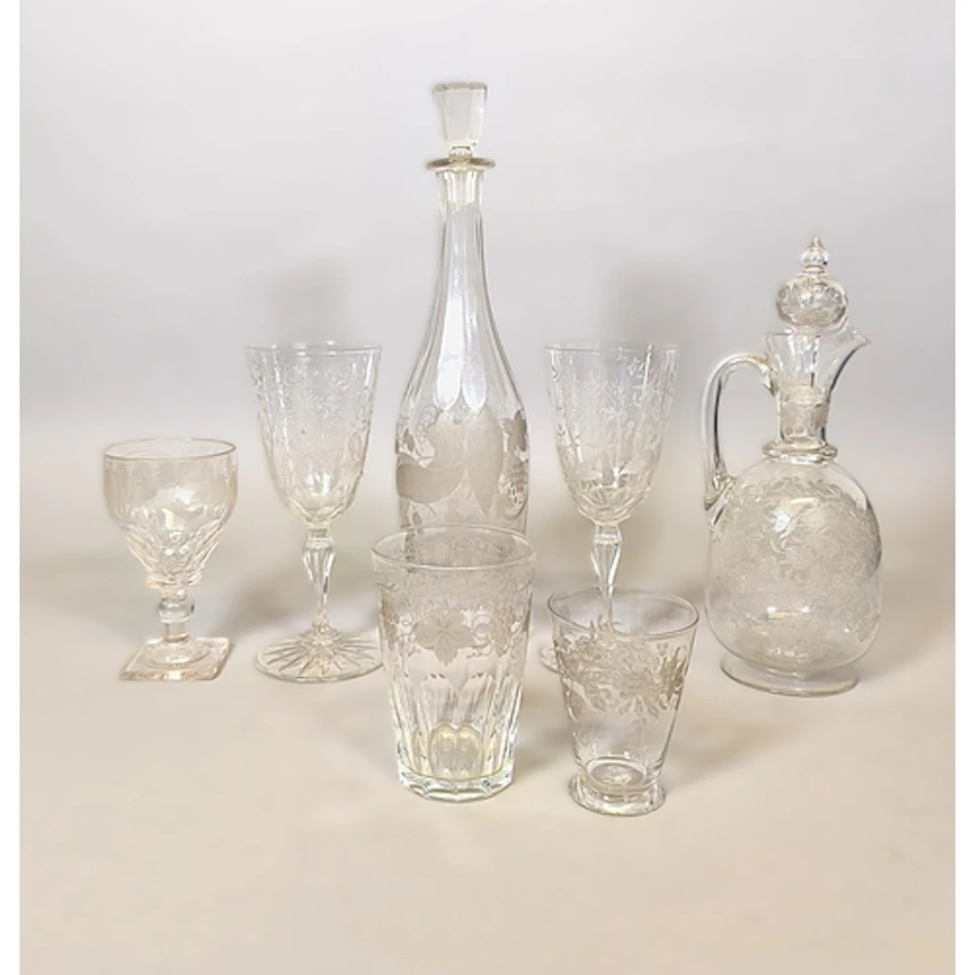 Group of antique glass to include a Georgian style etched gl...