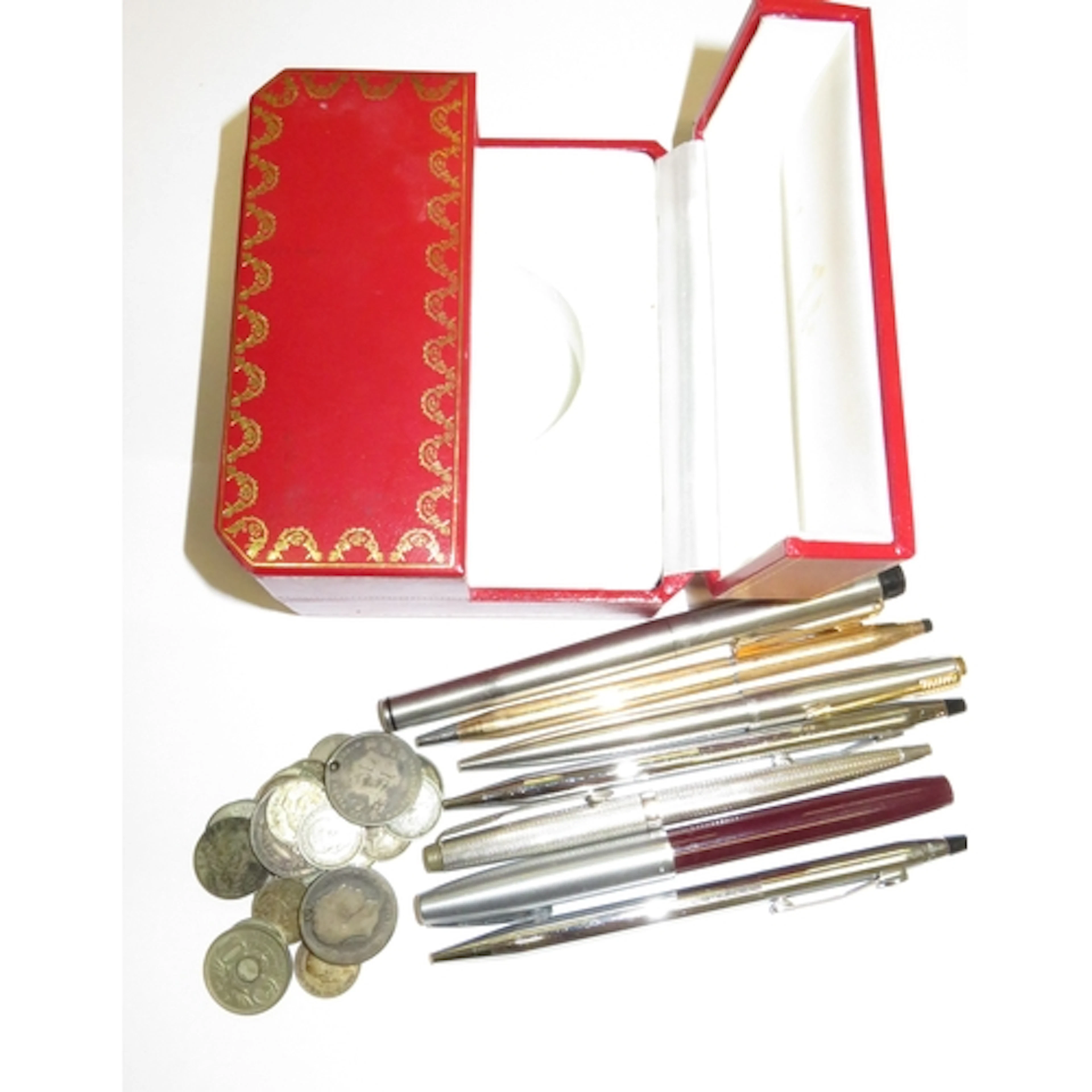 Small quantity of coinage, Cartier presentation box and a sm...