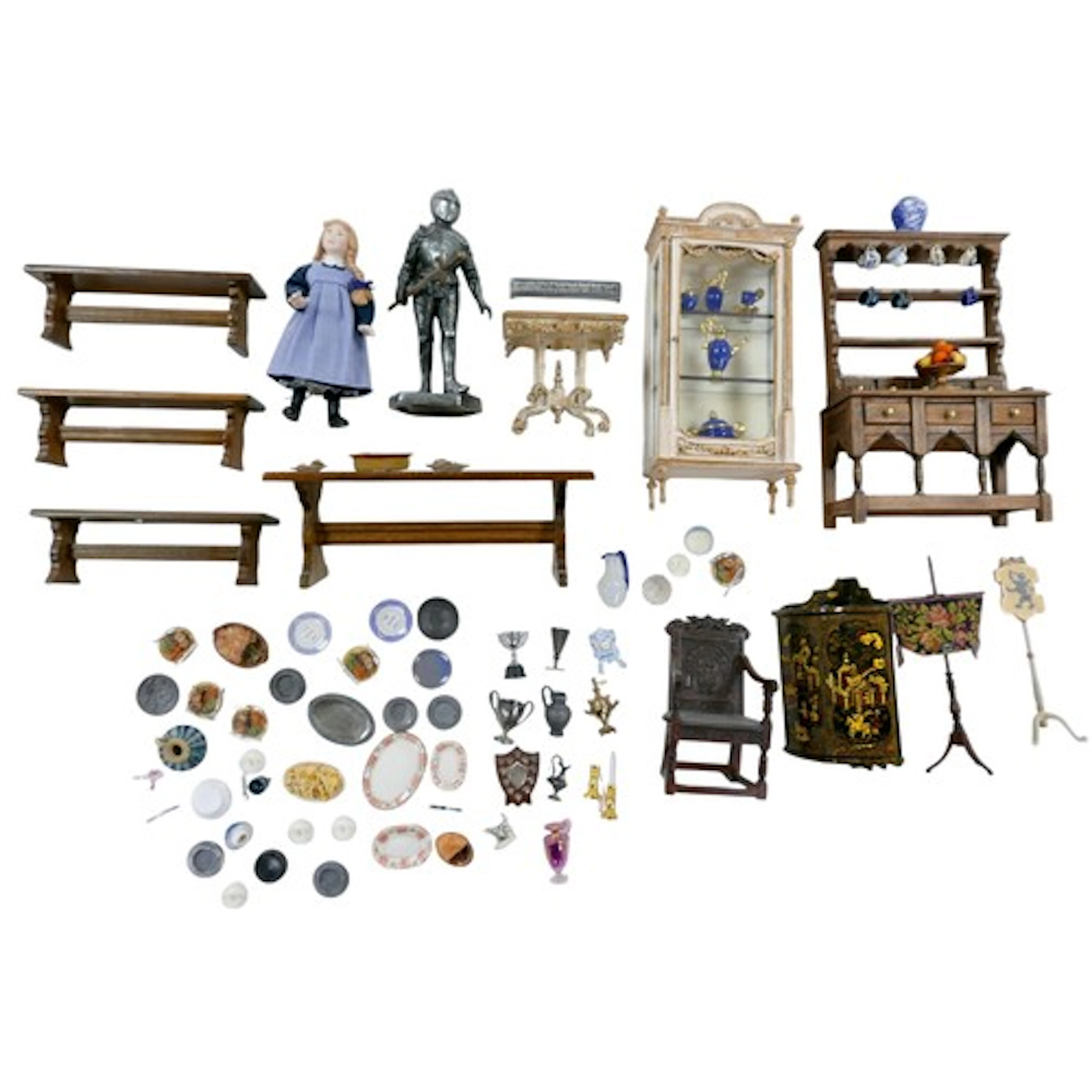 A quantity of miniature doll's house furniture and accessori...