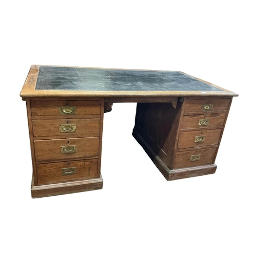 An early 20th century oak pedestal desk, width 153cm, depth ...