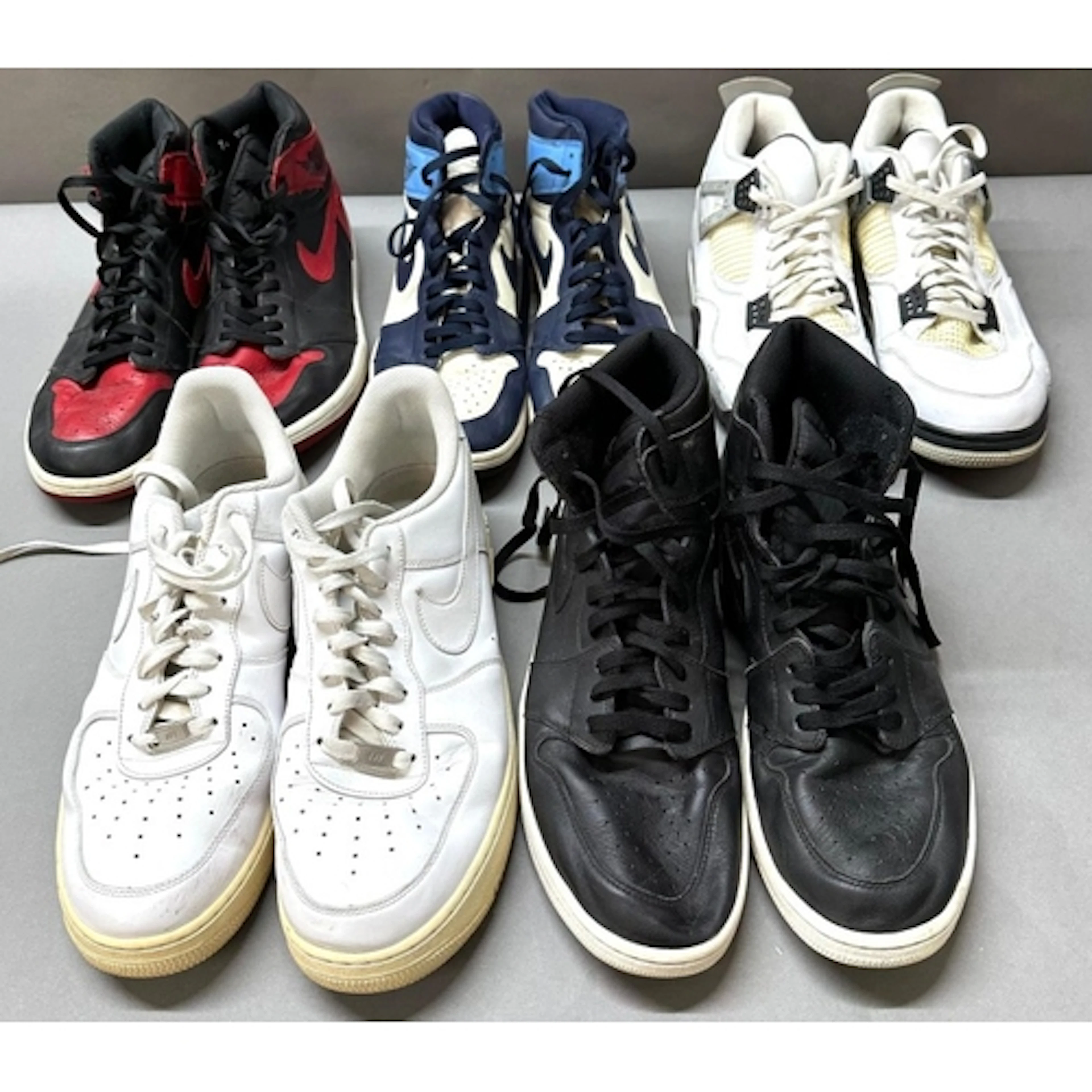 Five pairs of used mens Nike trainers sizes 12 - 13