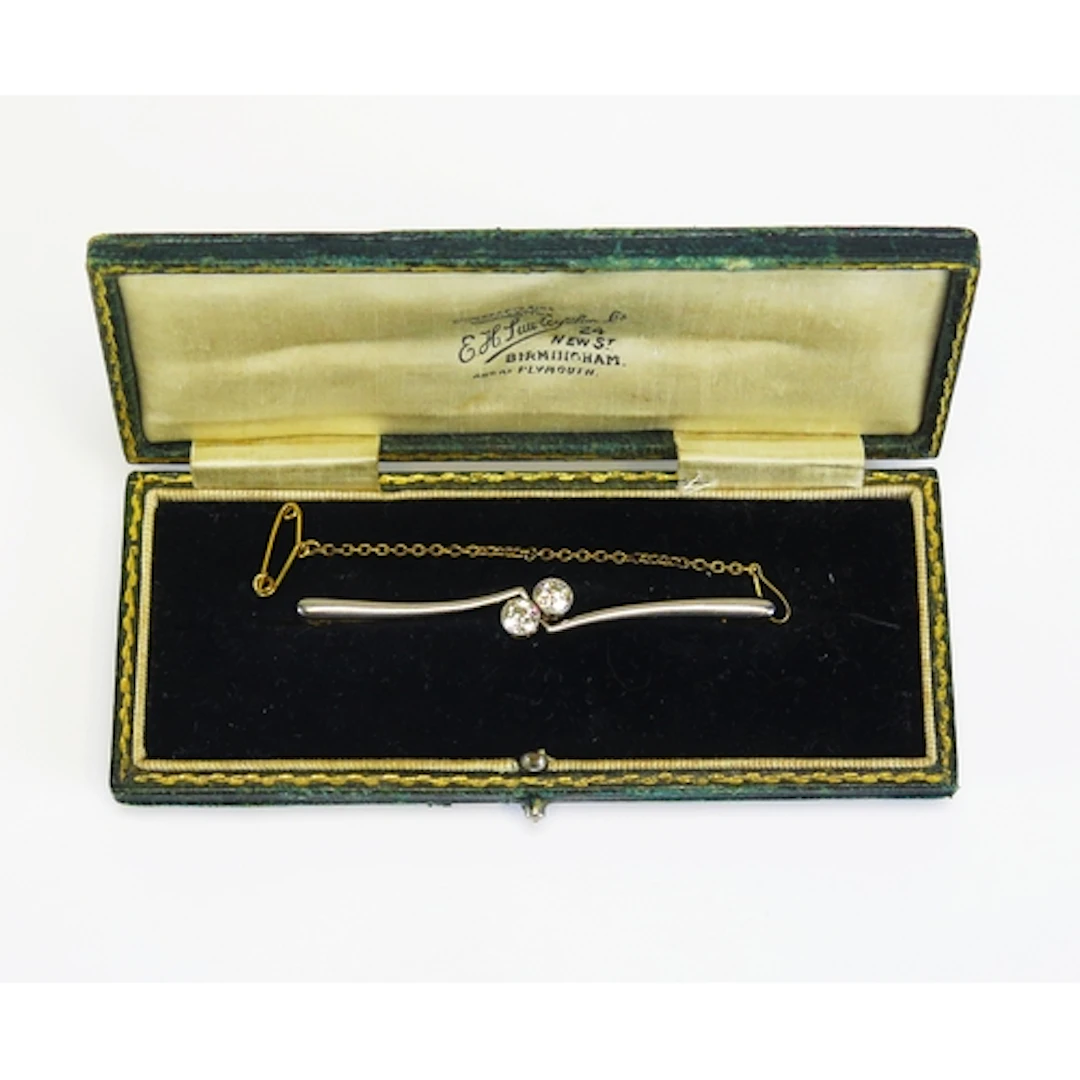 An old European cut diamond bar brooch in a high carat preci...