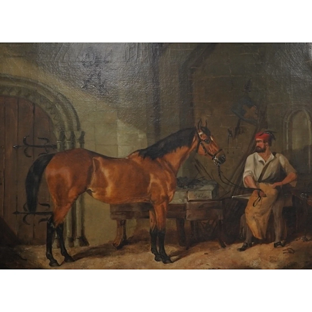 19th century school, 'Busy', study of a figure and horse, un...