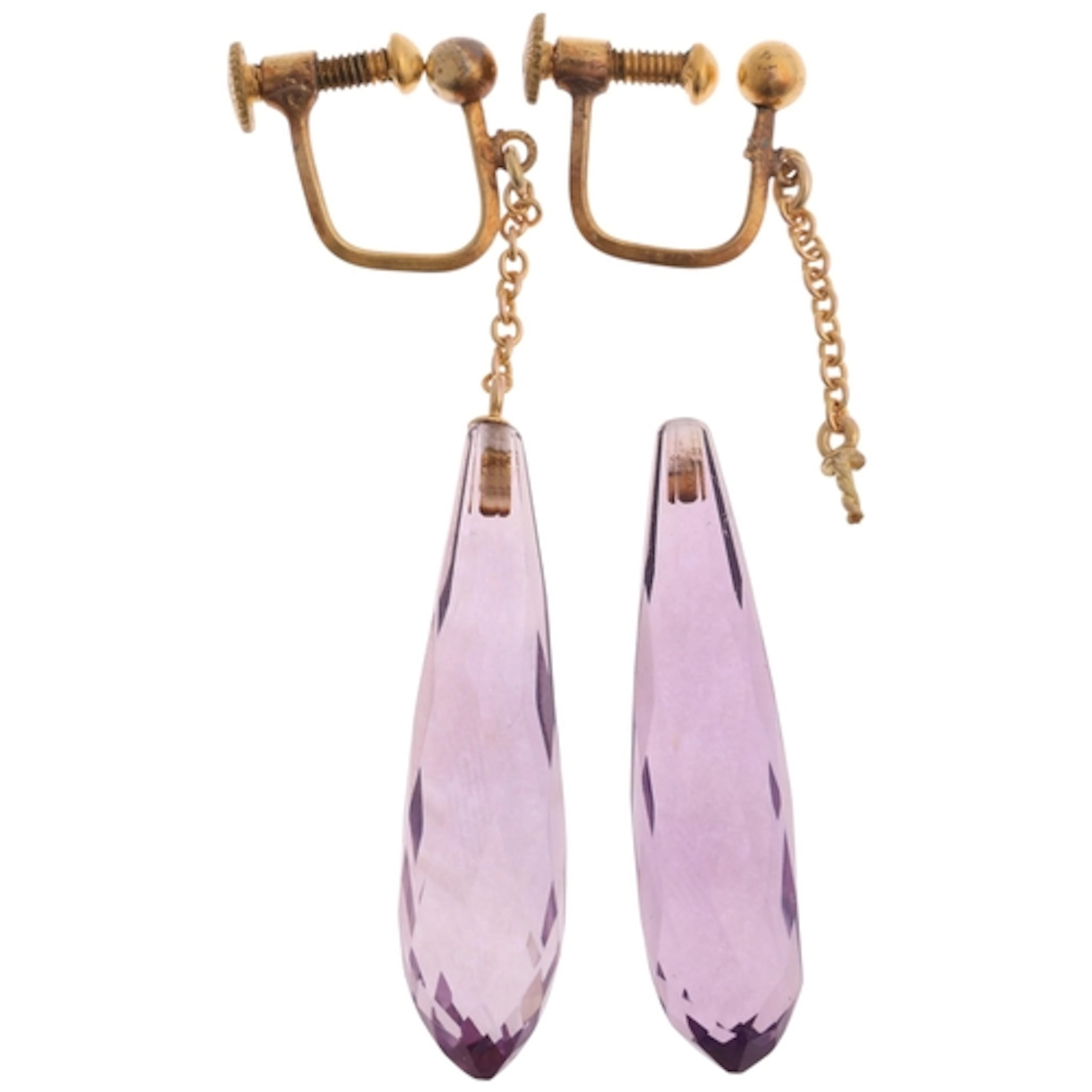 A pair of Antique amethyst drop earrings, set briolette-cut ...
