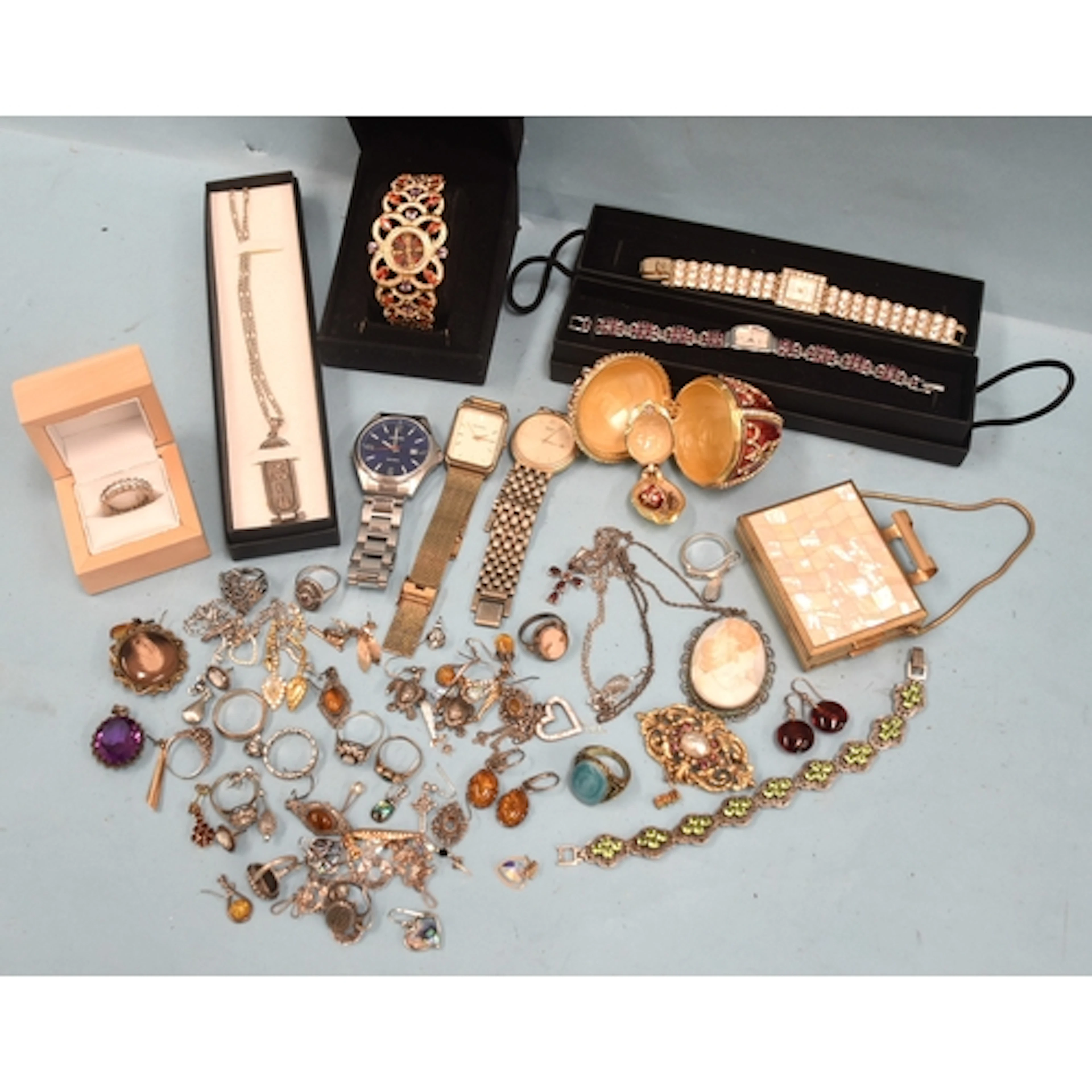 A quantity of silver and costume jewellery, including a Blus...