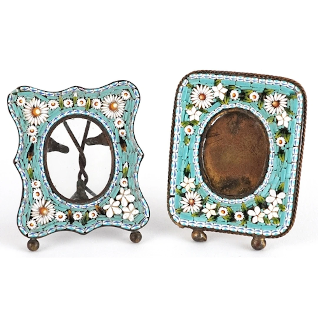 Two 19th century Italian floral micro mosaic picture frames,...