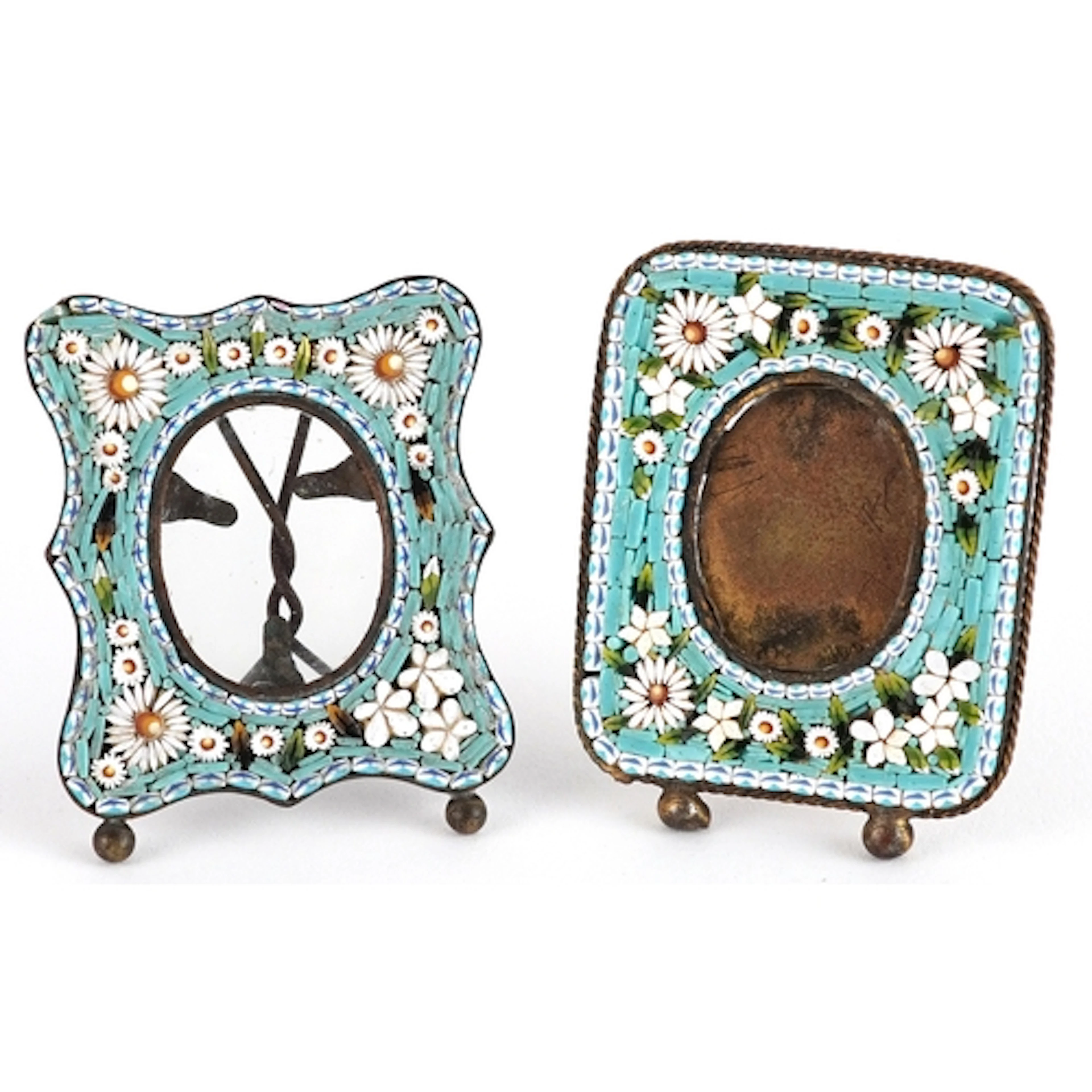 Two 19th century Italian floral micro mosaic picture frames,...