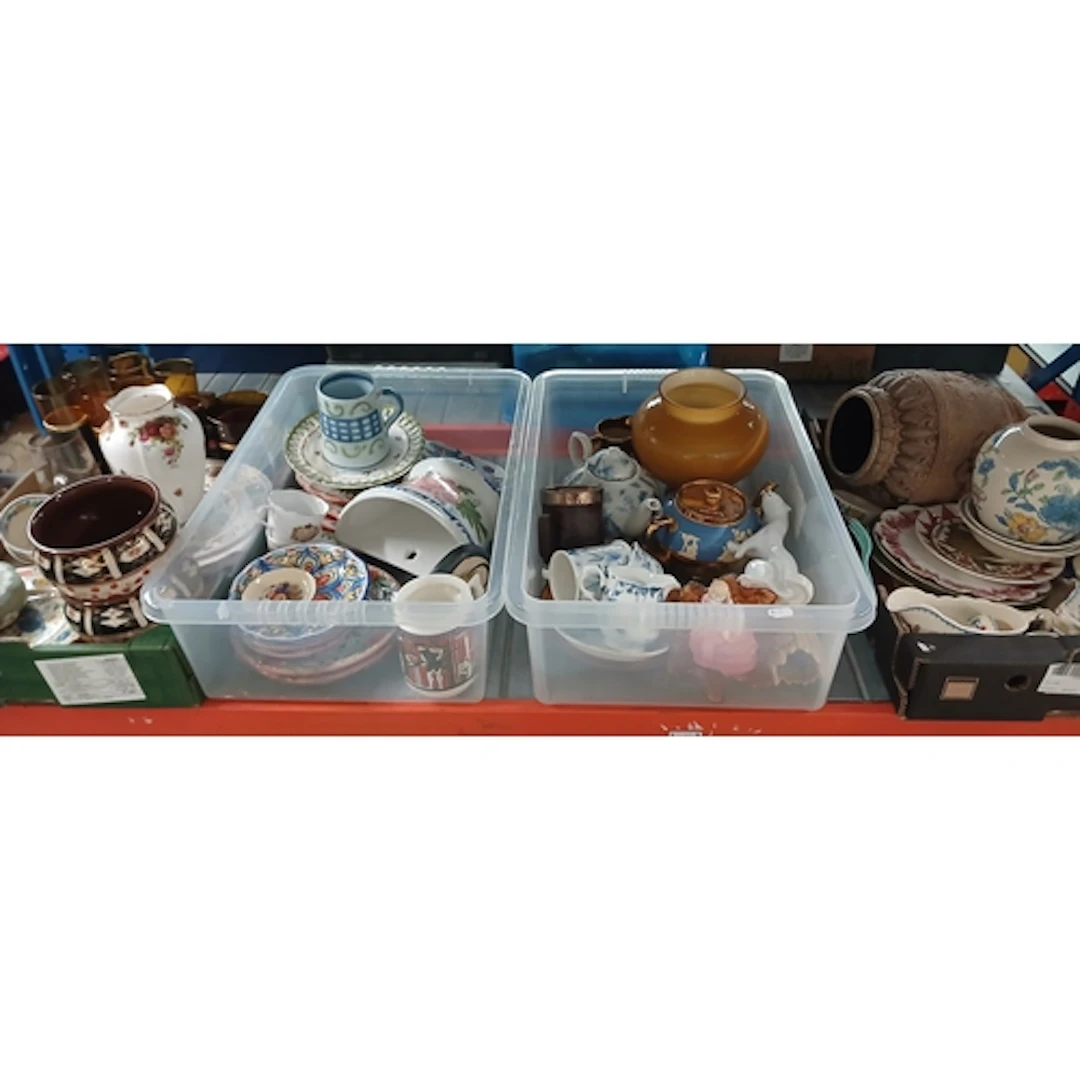 Four boxes of assorted glass & ceramics to include Wedgwood,...
