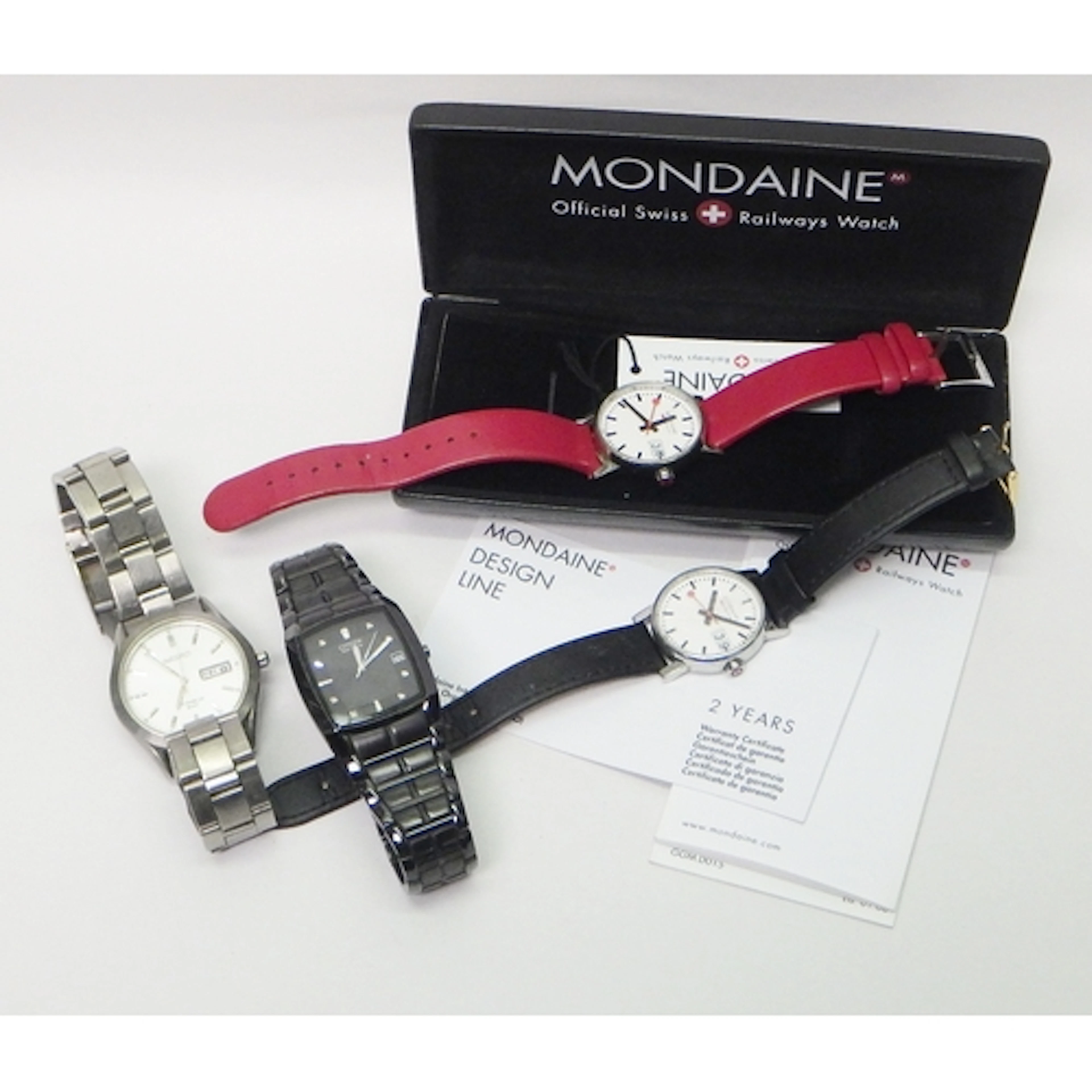 Two Mondaine Swiss Railways Watches comprising quartz analog...