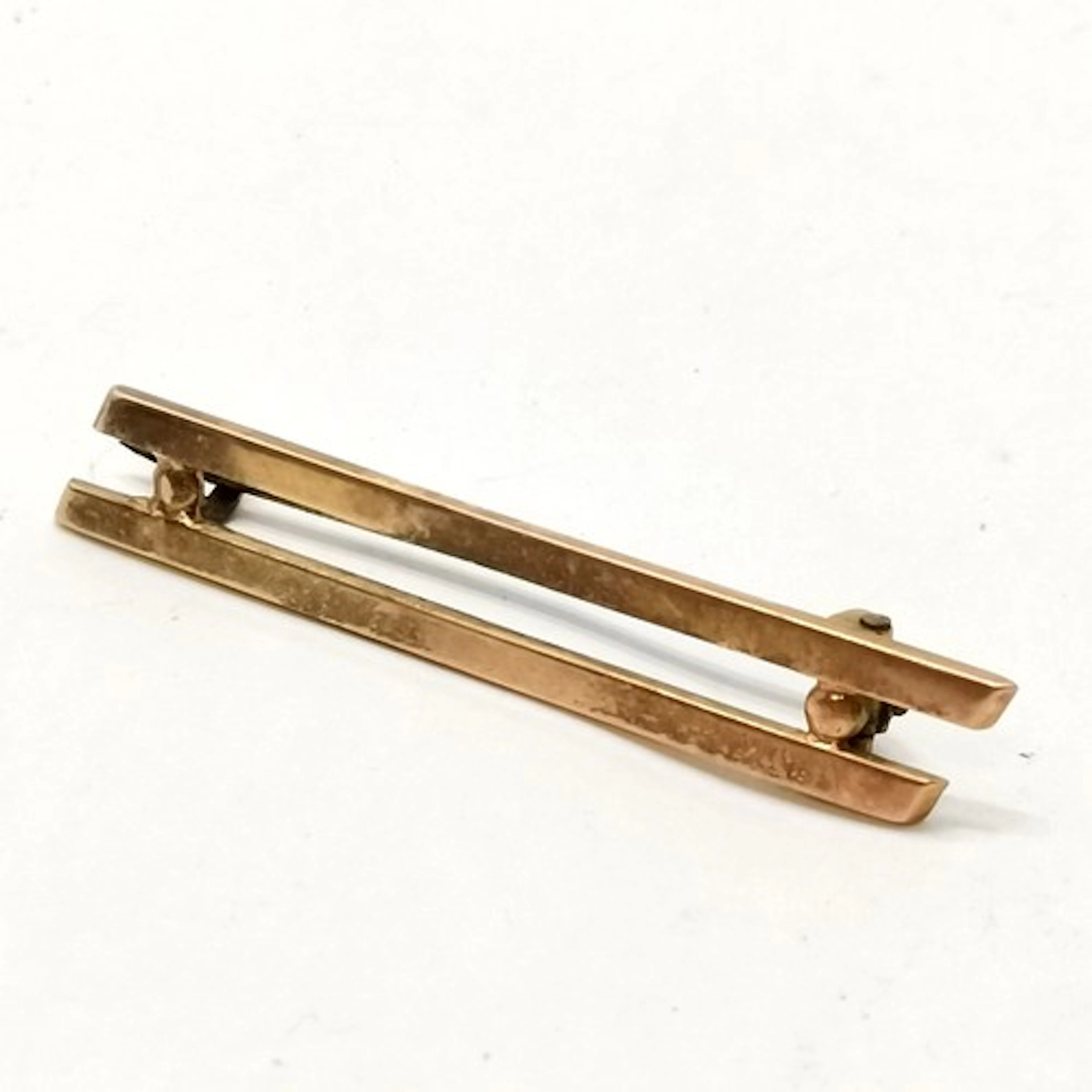 Antique 15ct marked gold double bar brooch - 5.5cm & 6g tota...