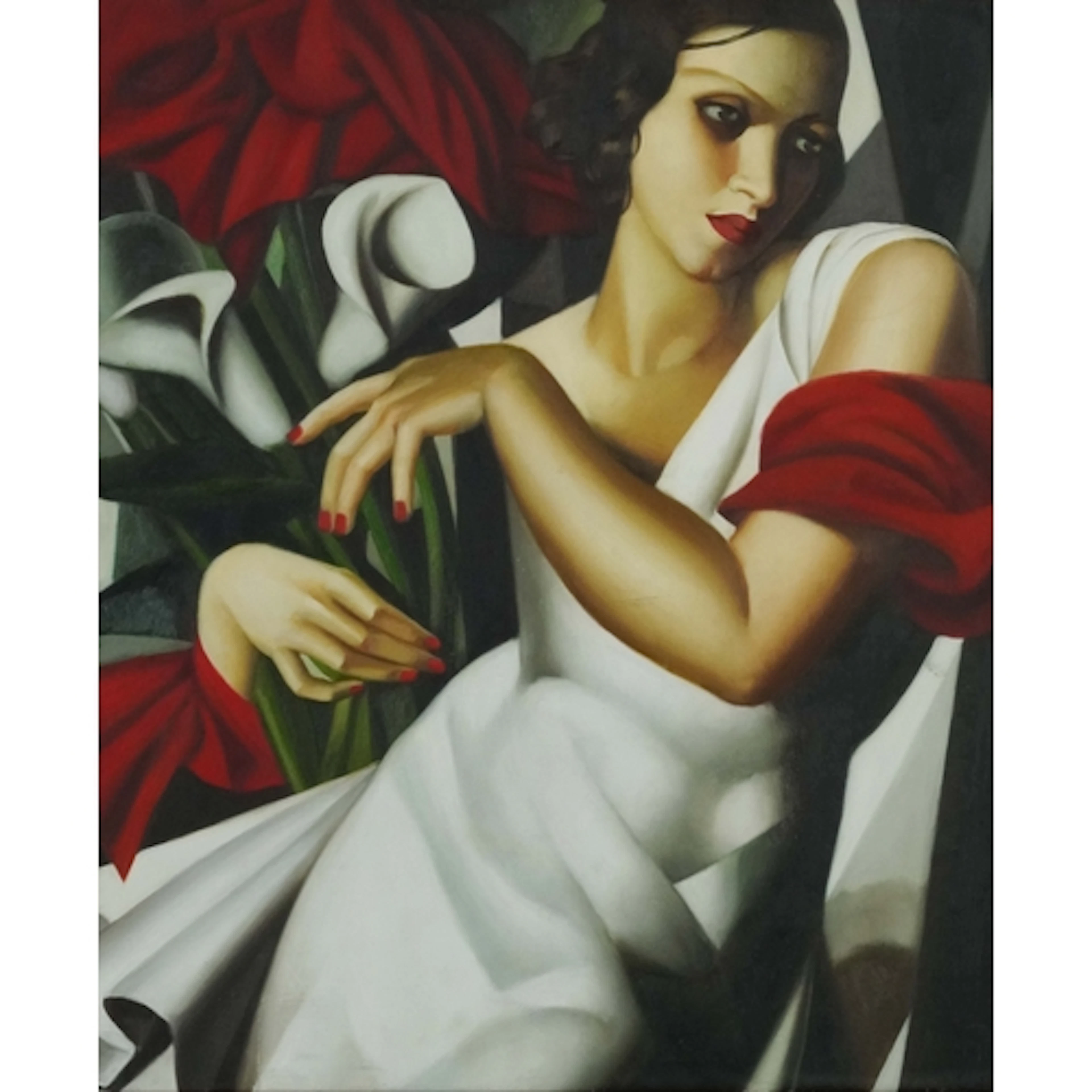 Manner of Tamara de Lempicka - Portrait of a female with flo...