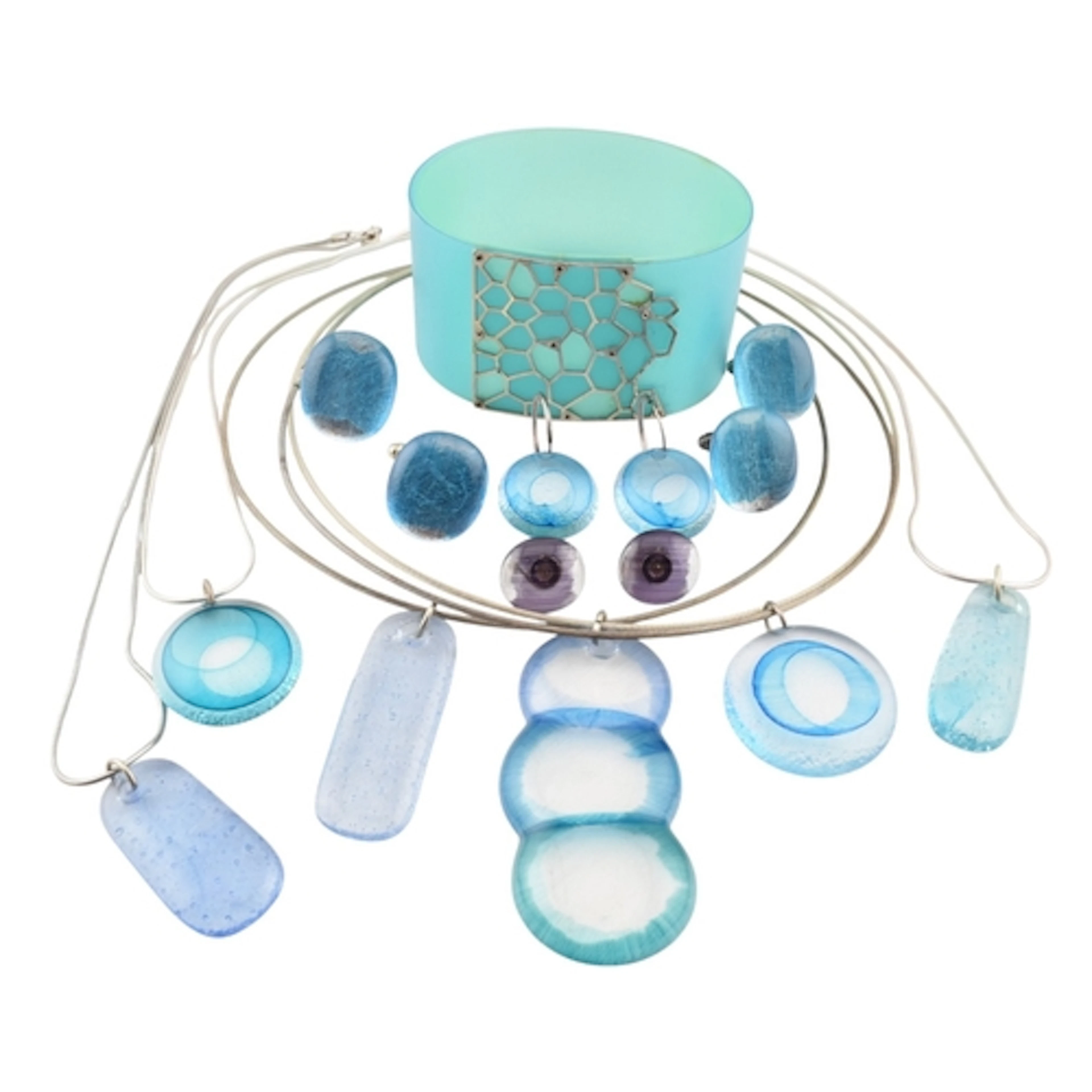 Collection of artisanal silver, white metal and glass jewell...