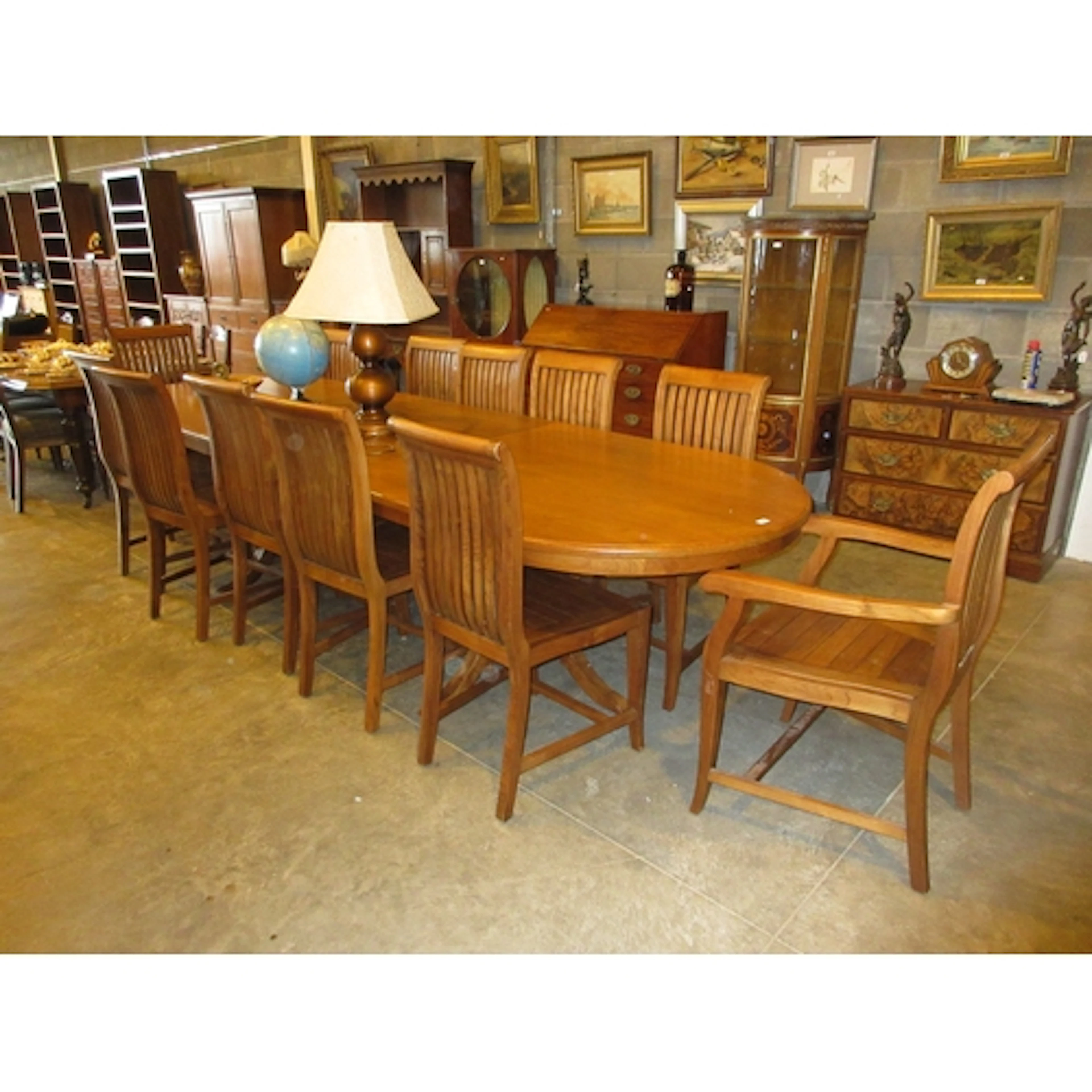 Far Eastern Teak Extending Dining Table with 2 Leaves and 12...