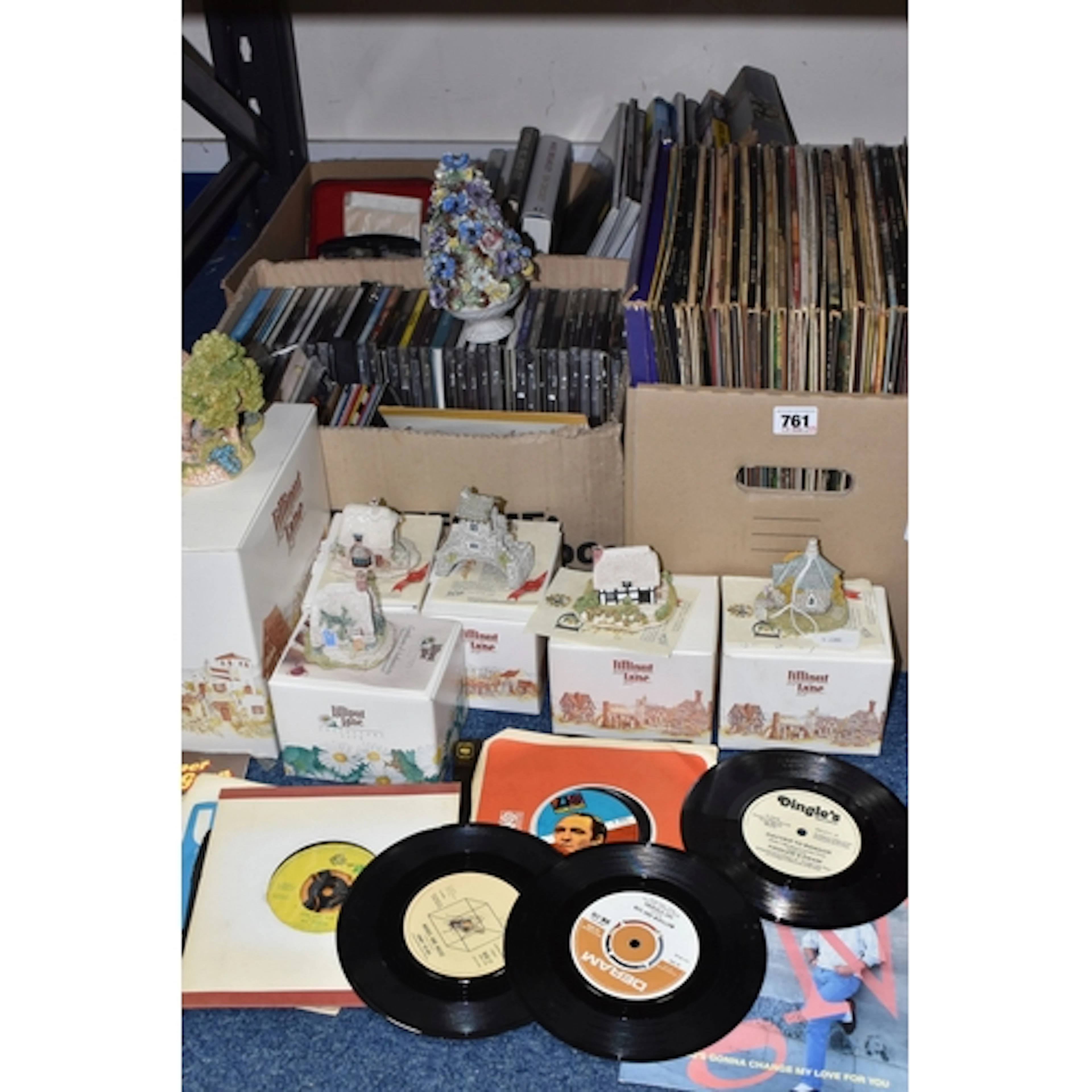 THREE BOXES AND LOOSE RECORDS, CDS, BOOKS, ETC comprising si...