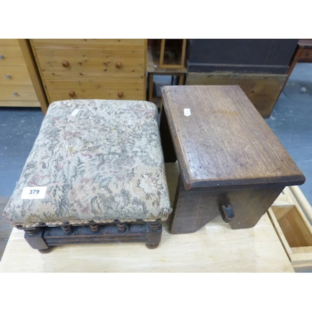 Vintage oak stool and another Edwardian. (2)