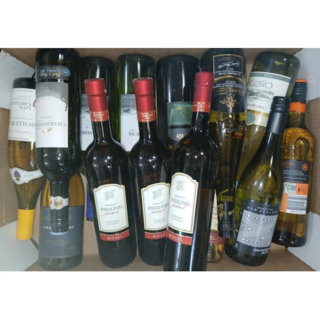 Eight boxes of assorted white wines.