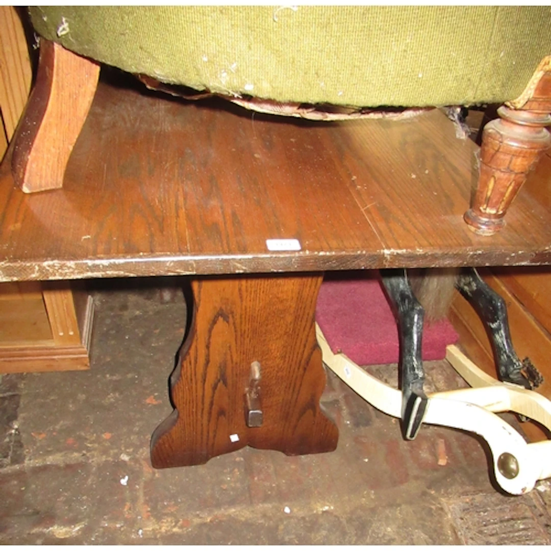Small reproduction oak refectory style dining table, set of ...