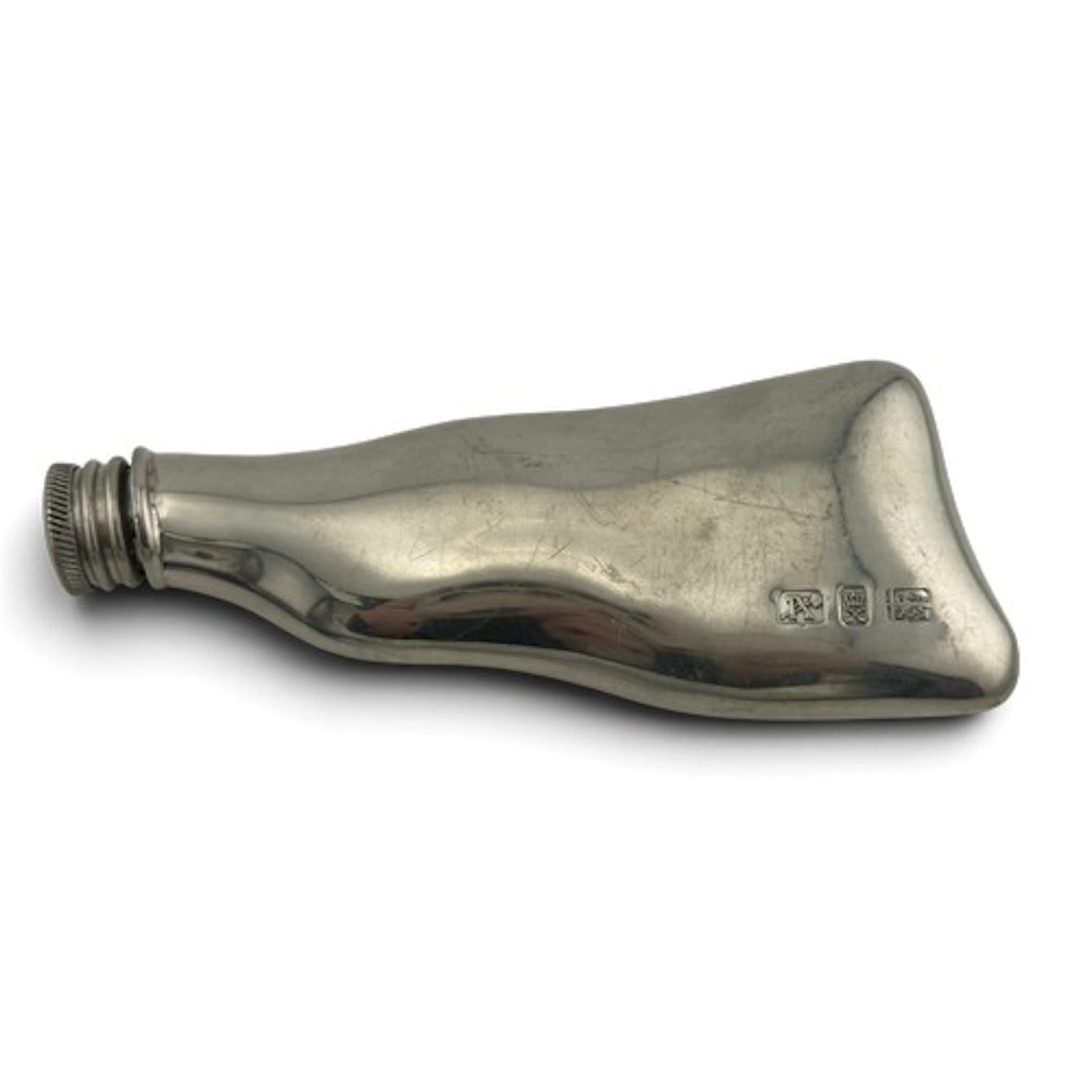 An unusual early 20thC hallmarked pewter hipflask with screw...