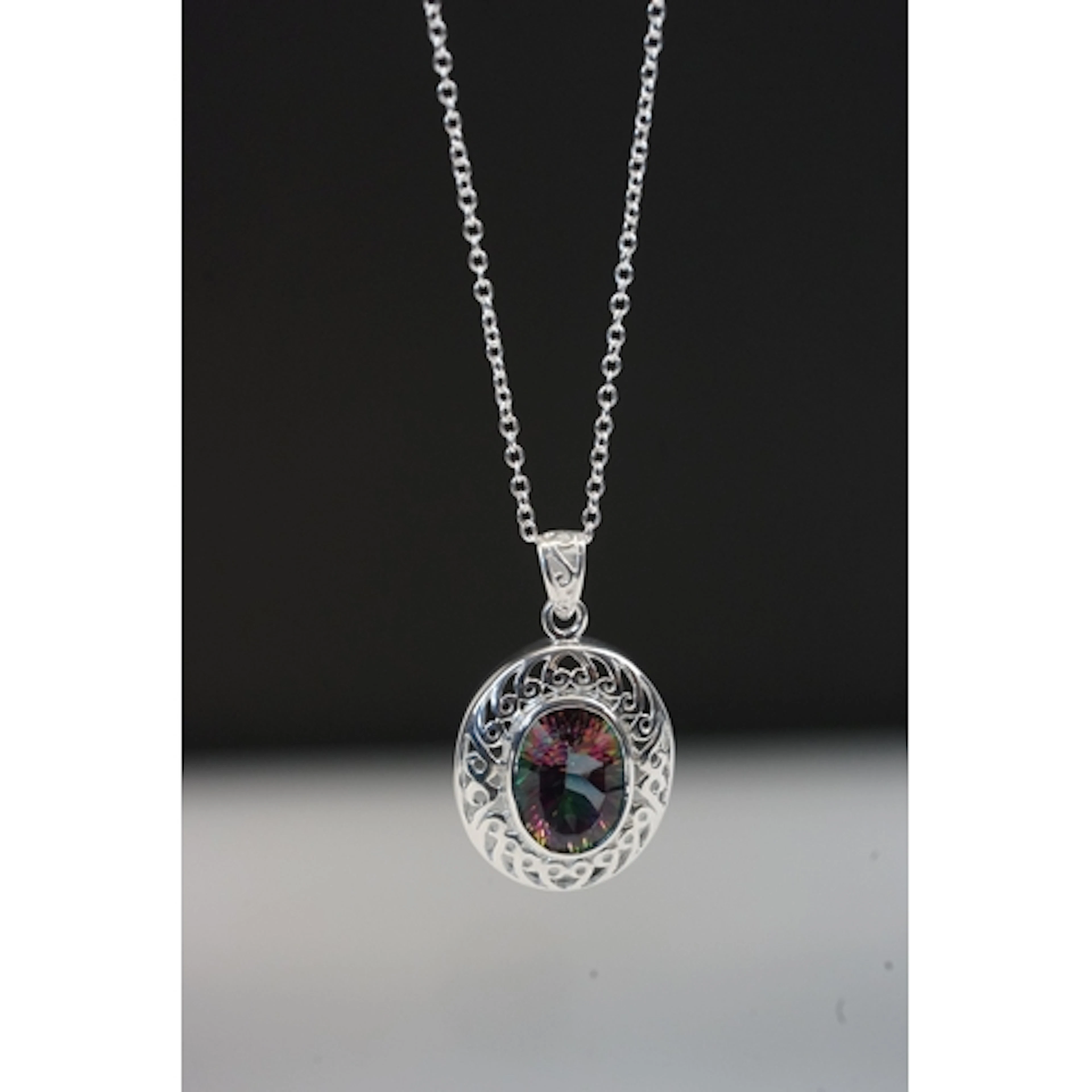 Silver and mystic topaz necklace