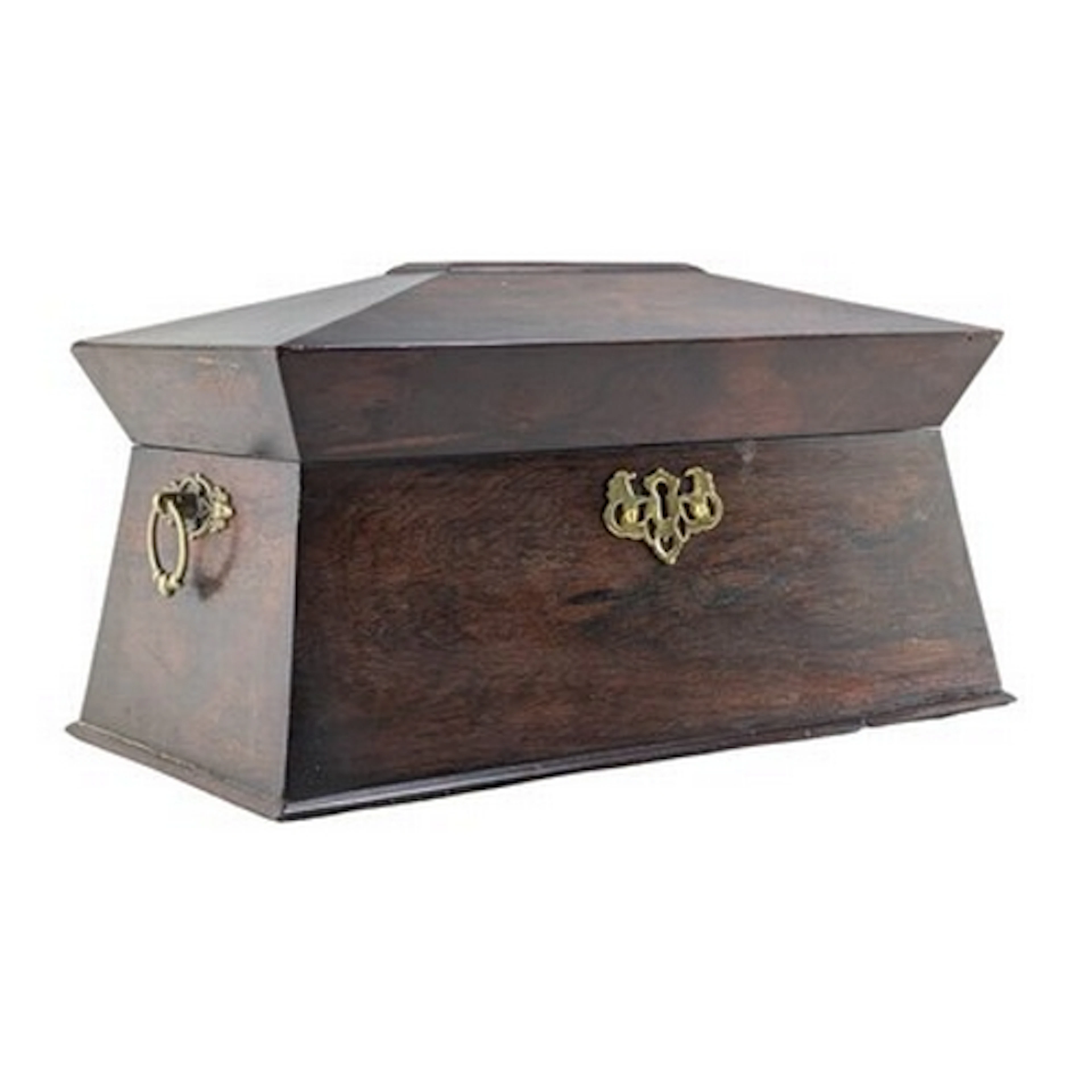 A 19th century rosewood sarcophagus-shaped tea caddy. The ca...