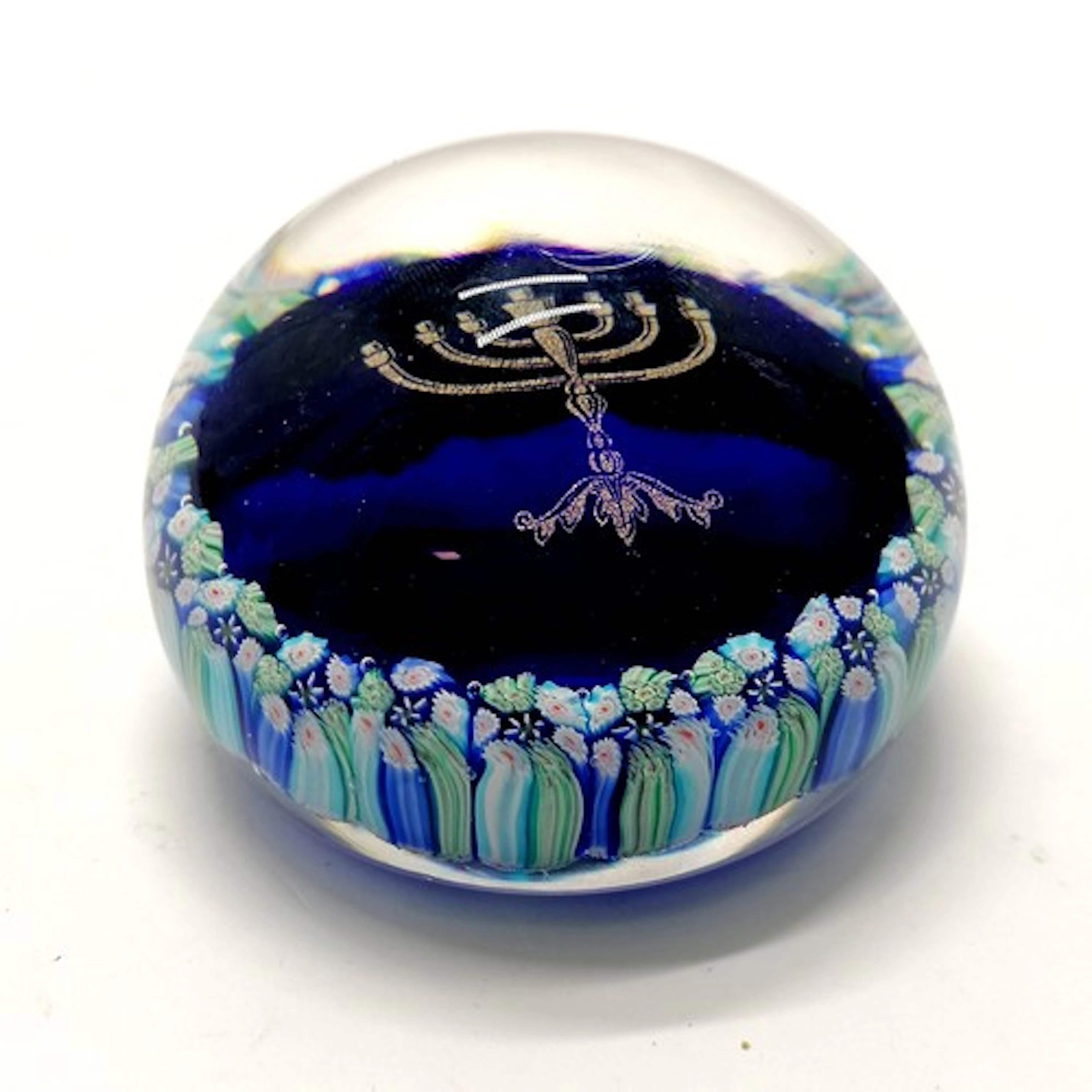 Murano Vetreria Judaica menorah glass paperweight - 7.5cm di...