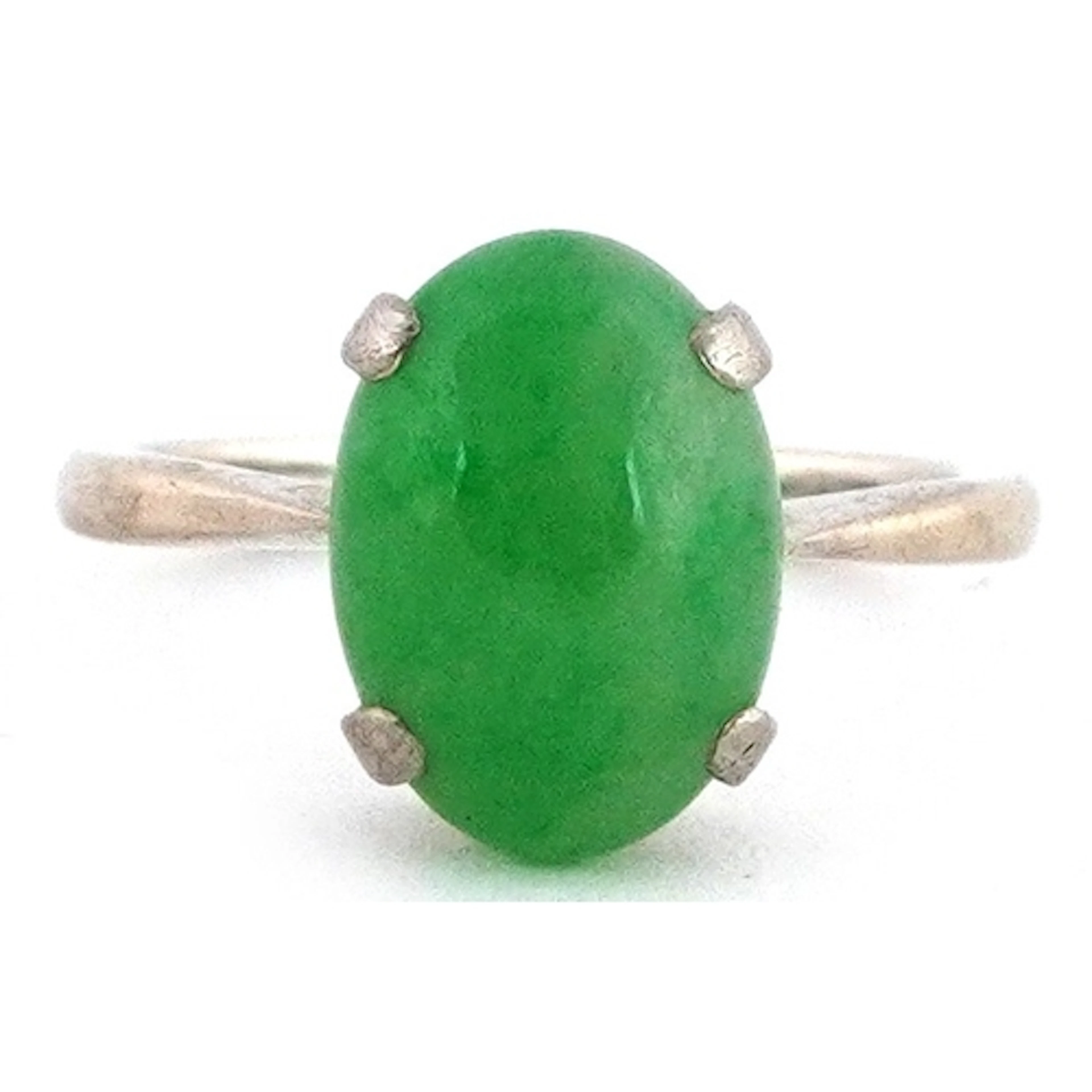 9ct white gold green stone ring, size H/I, 2.5g, housed in a...