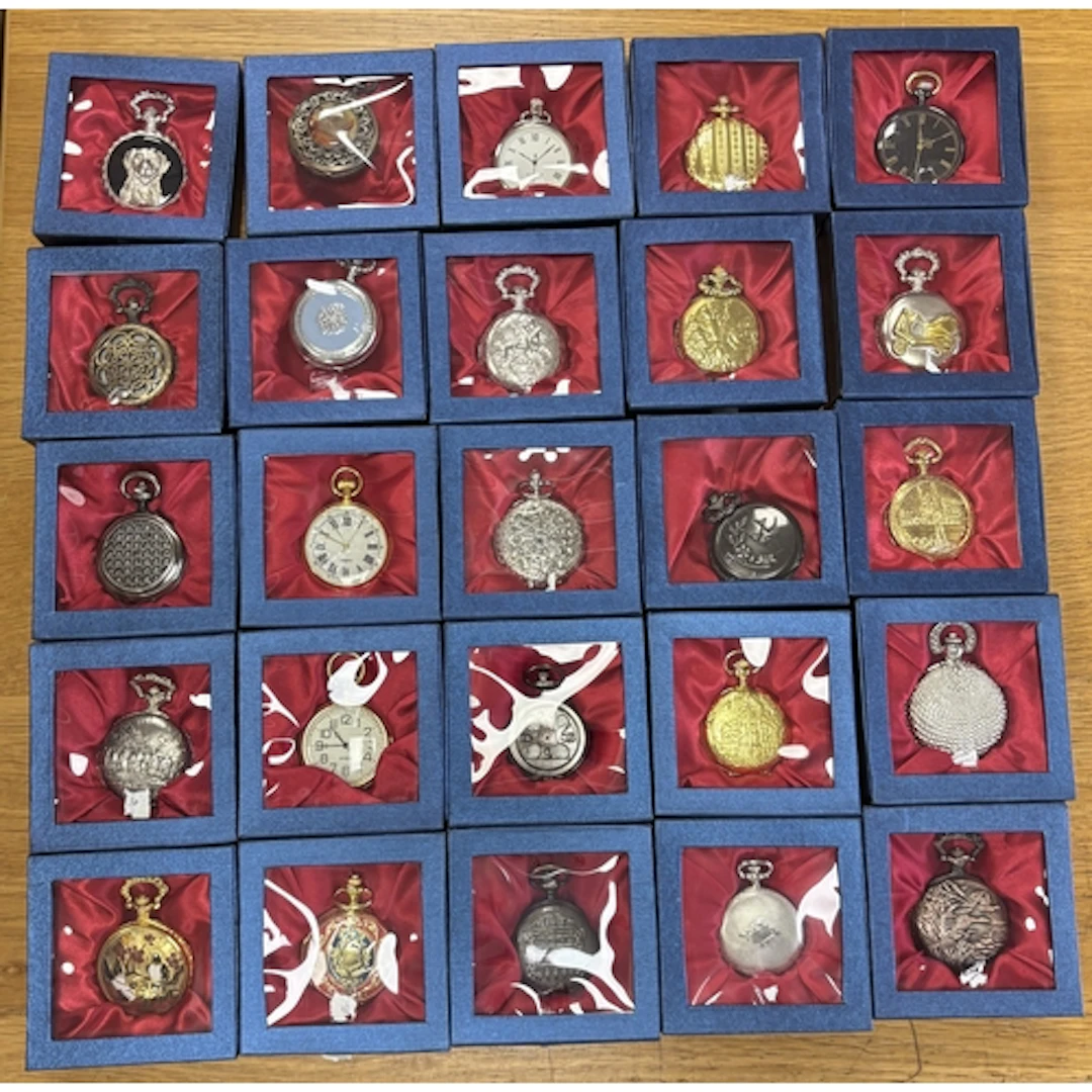 Collection of unbranded pocket watches in boxes, generally e...