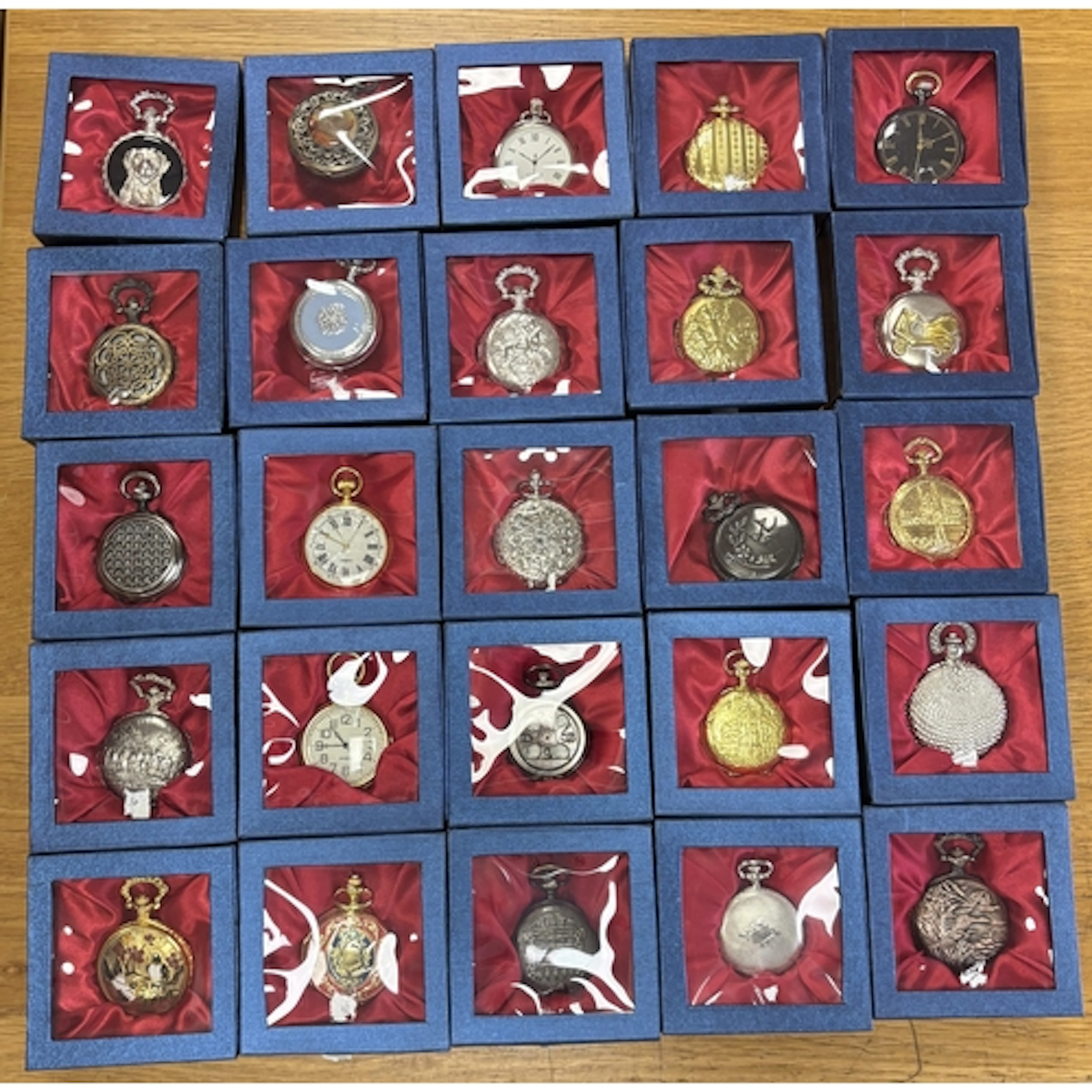Collection of unbranded pocket watches in boxes, generally e...