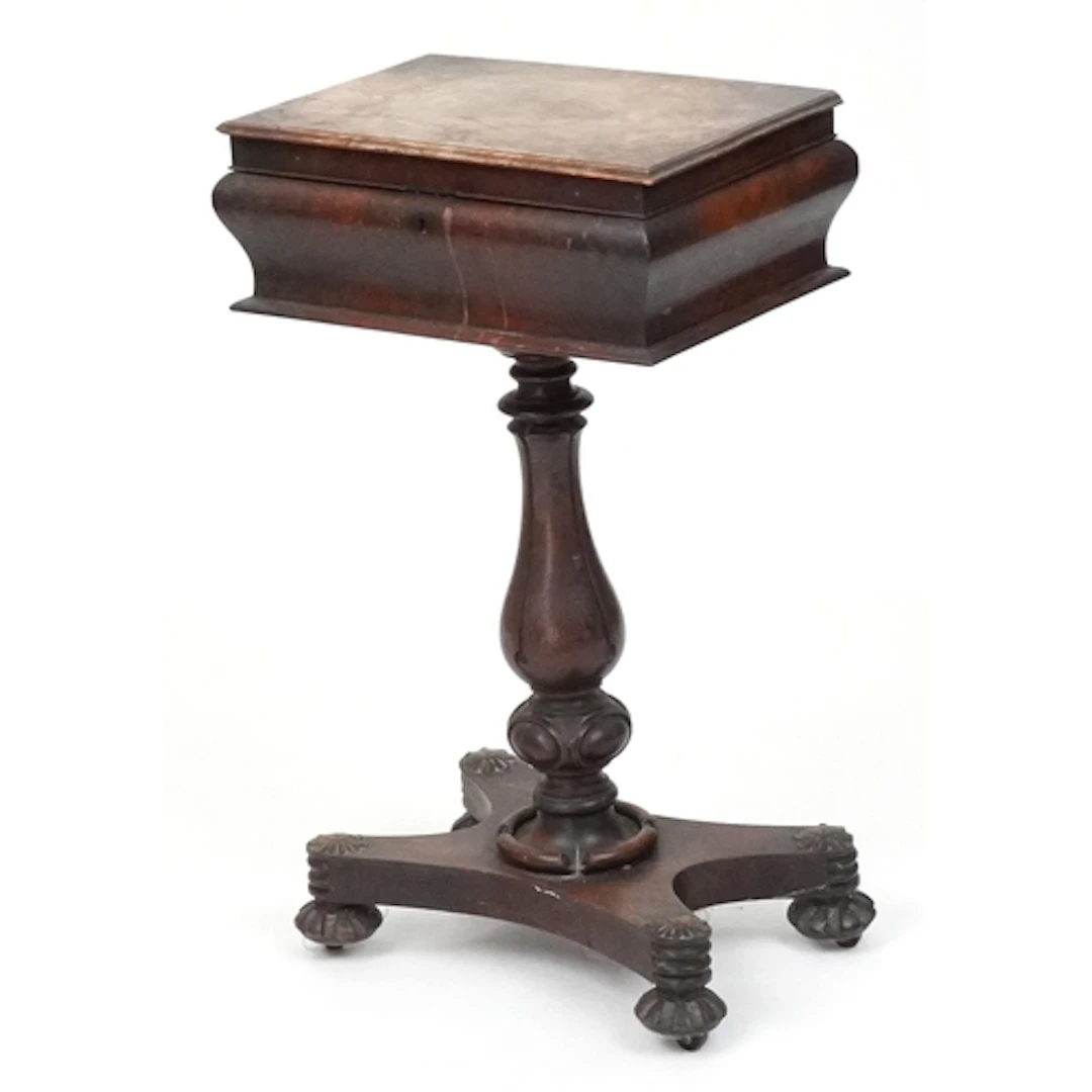 Victorian mahogany sewing table with hinged lid, 77cm H x 45...