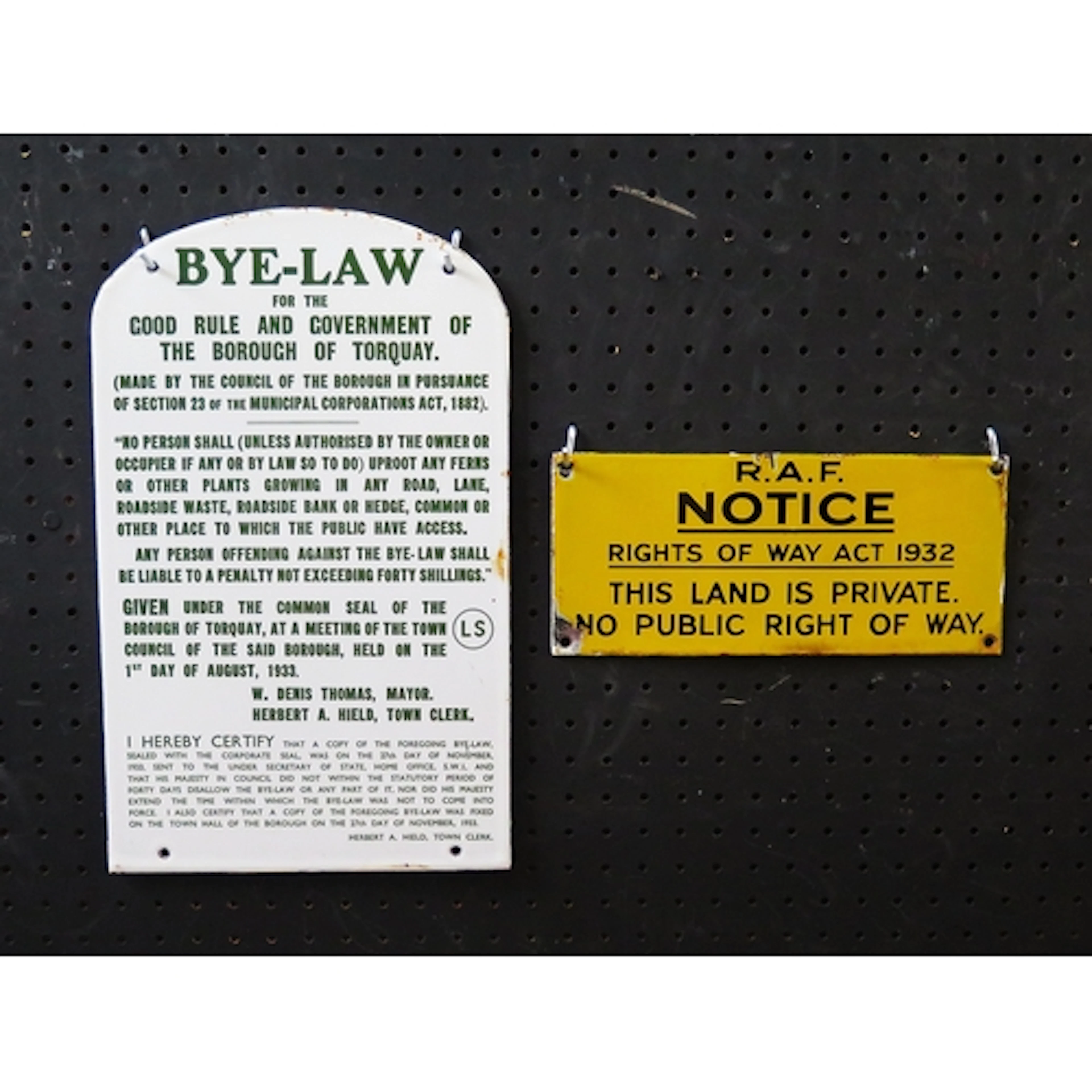 "R.A.F Notice" - two enamel signs, one 10cm x 23cm, the othe...