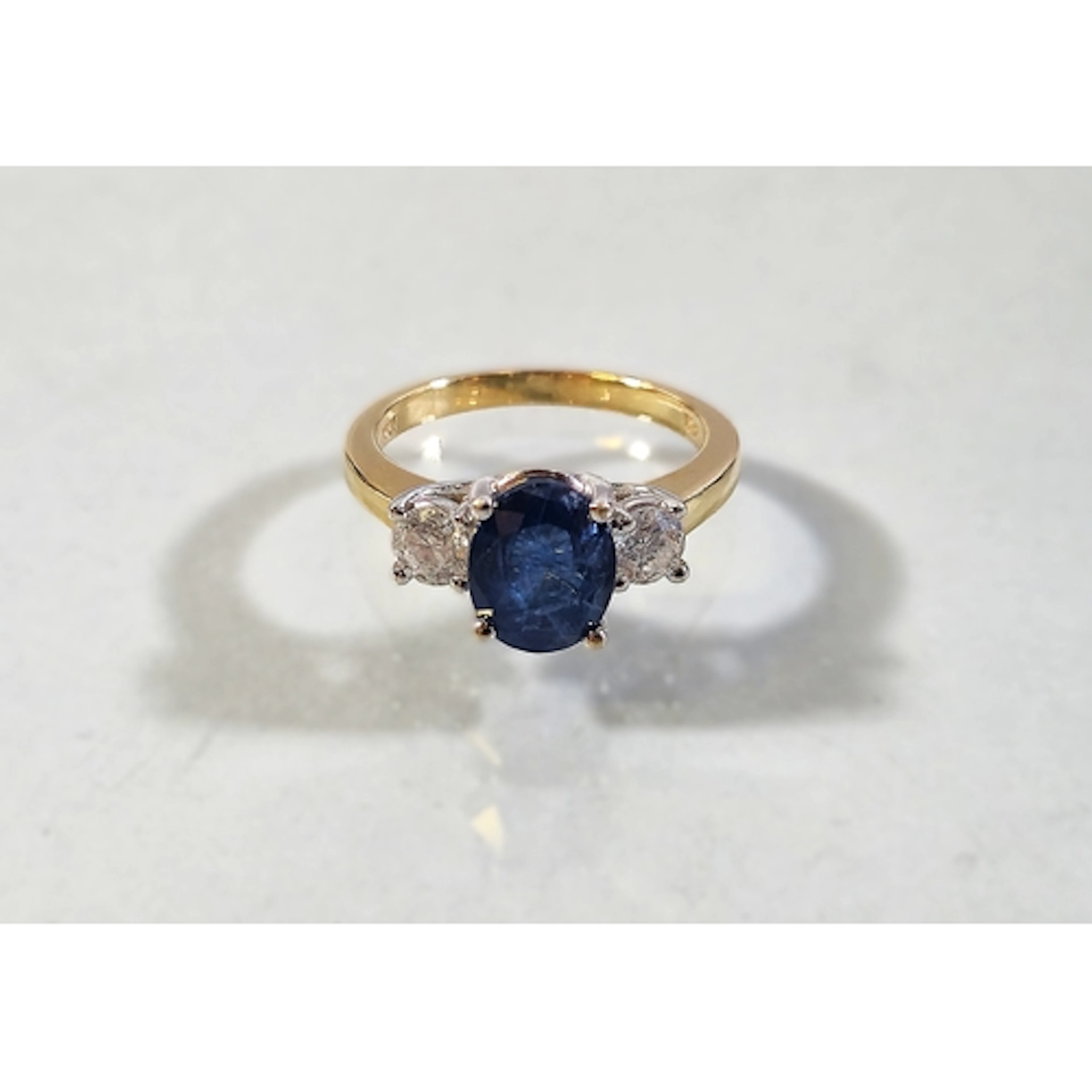 14k gold sapphire and diamond ladies three stone ring, set w...
