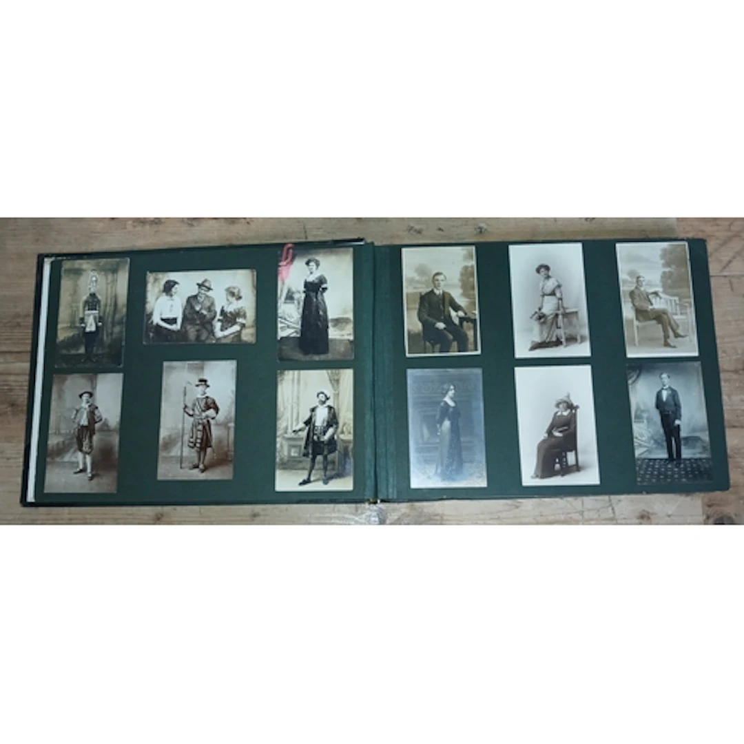 A photo album containing photographs of actors from the Horw...
