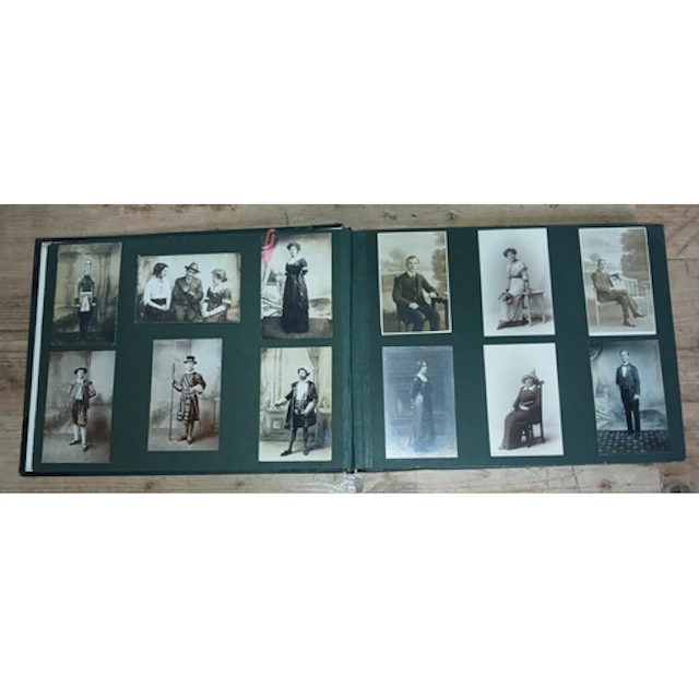 A photo album containing photographs of actors from the Horw...