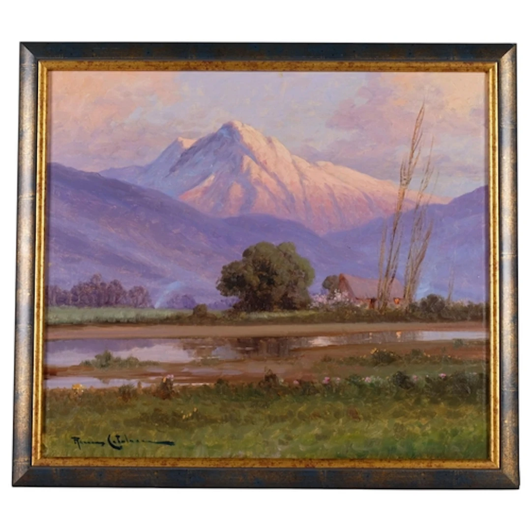 Sunlight on the mountain top, mid to late 20th century oil o...