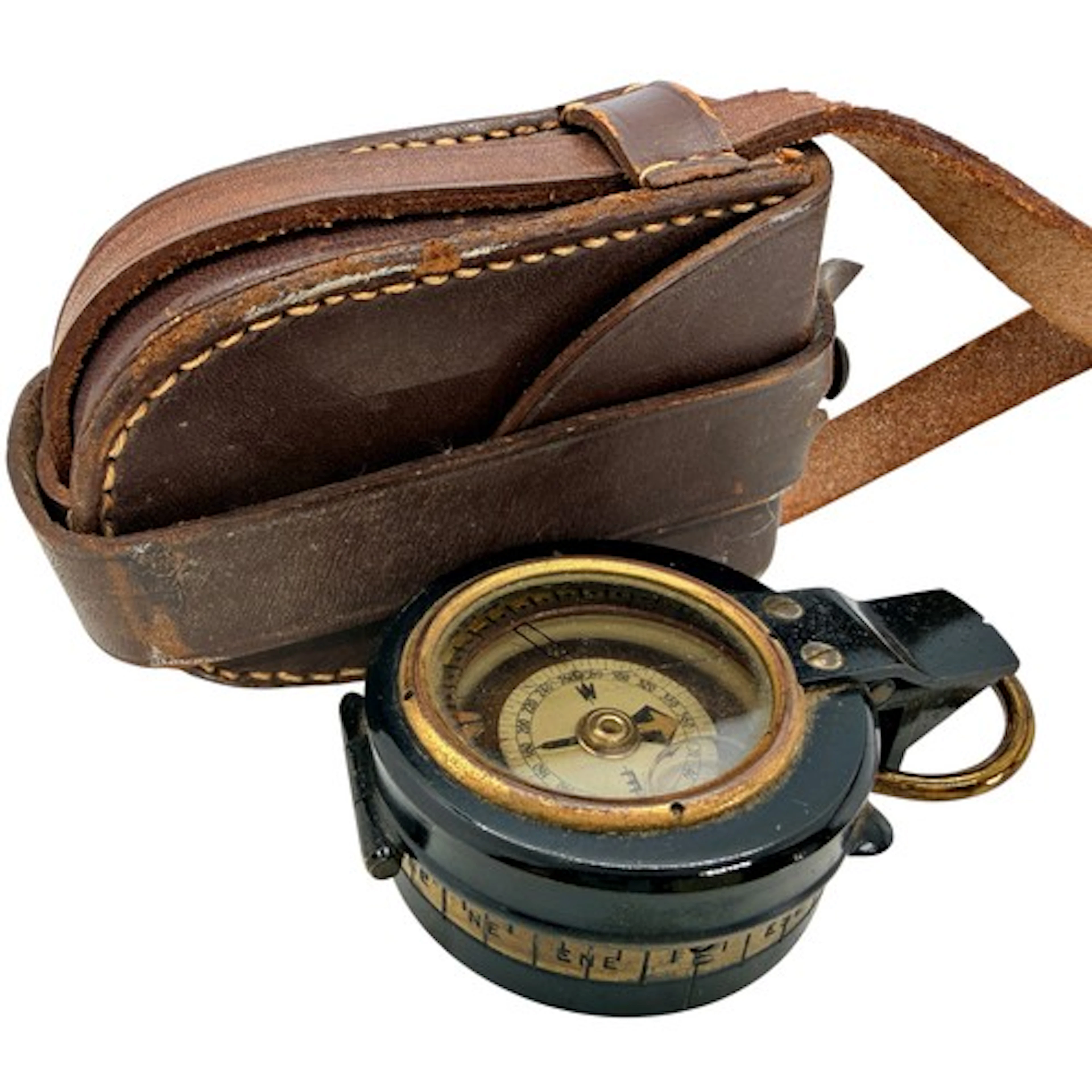 Military interest; a WWI British black lacquered compass, in...