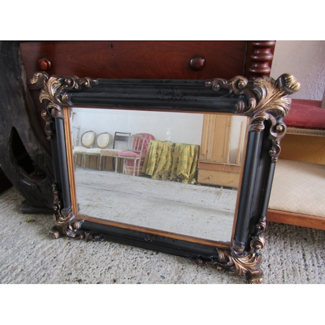 Rectangular Form Gilded Wall Mirror with Corner Cartouche De...