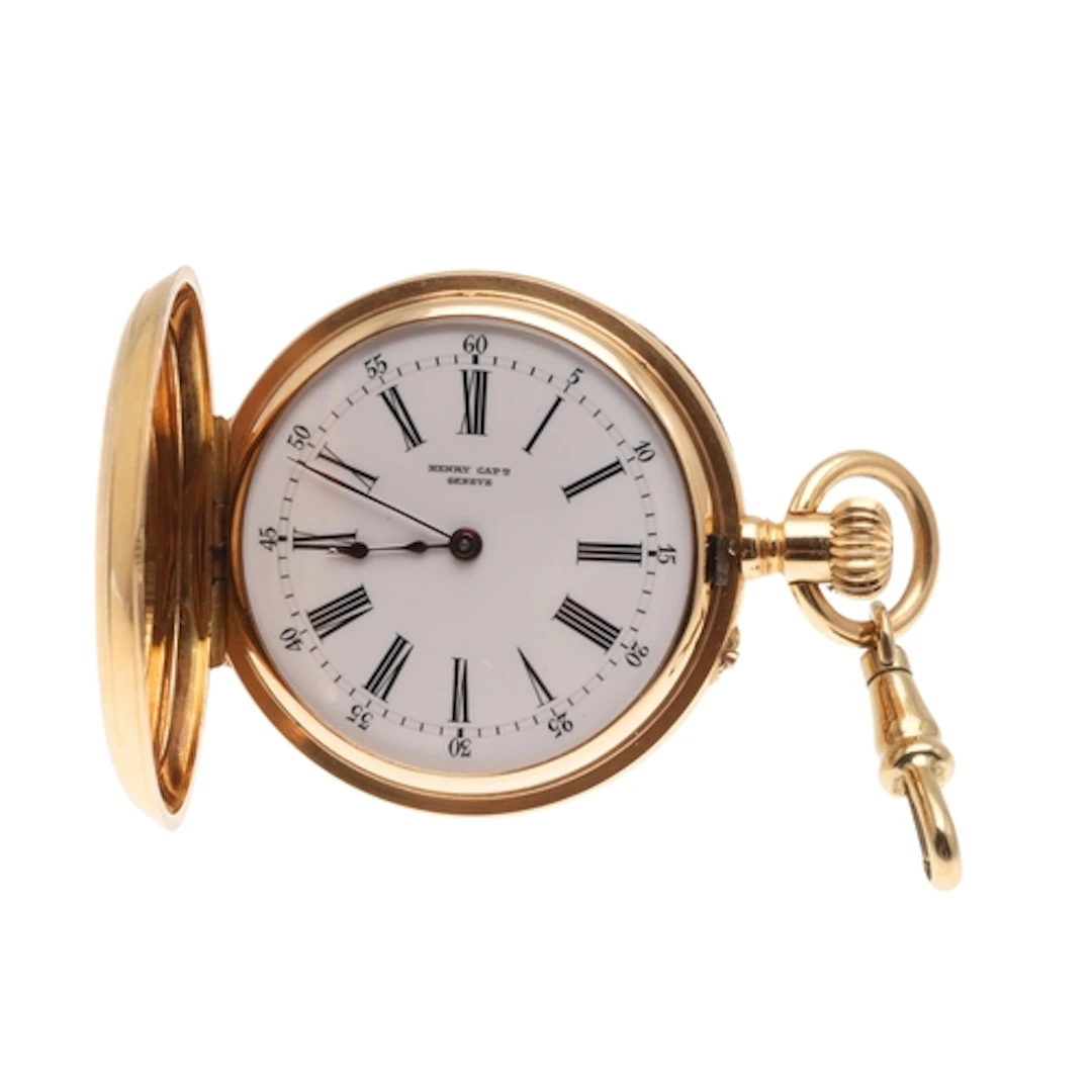 AN 18CT GOLD HALF HUNTING CASED POCKET WATCH BY HENRY CAPT, ...